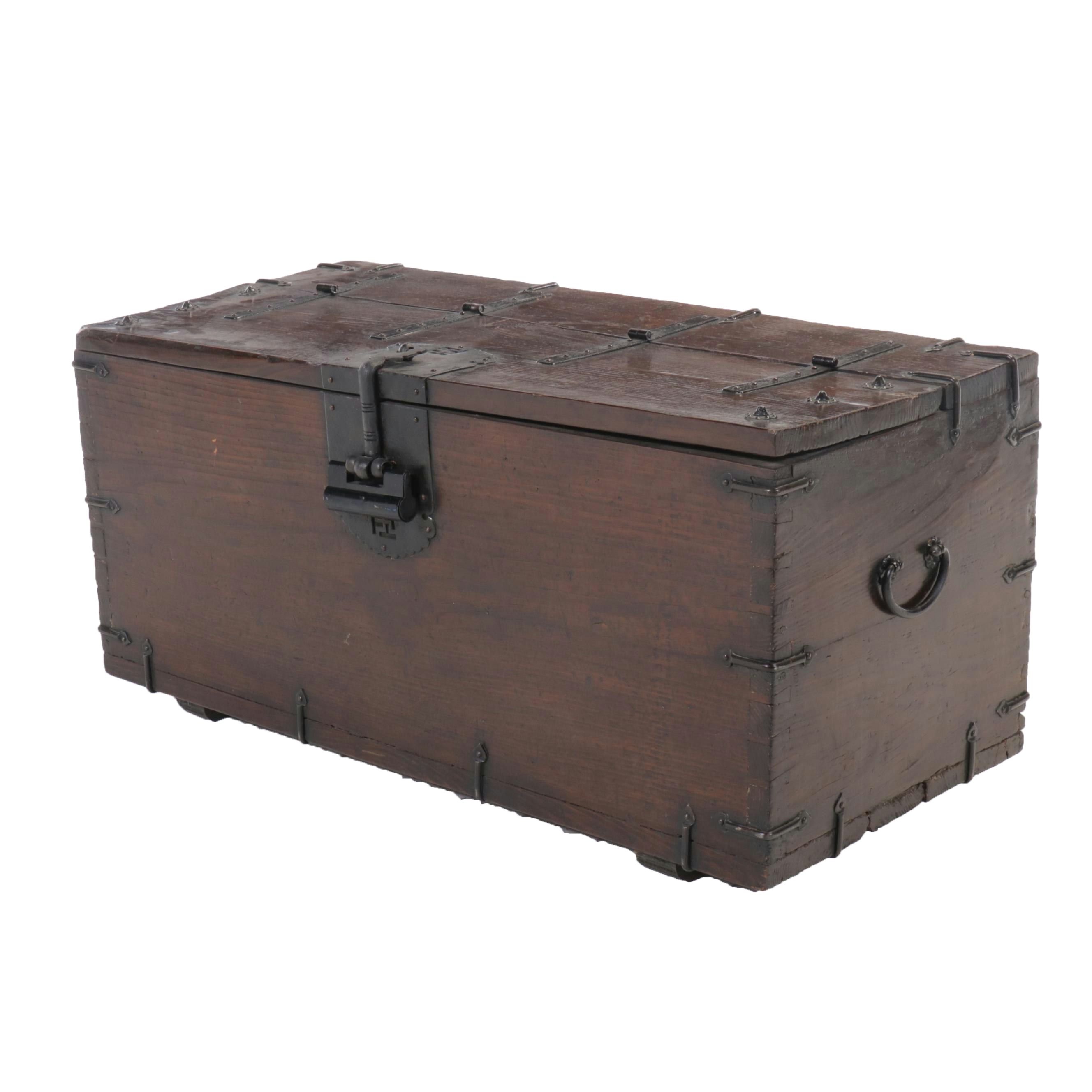 Korean Money Box with Wrought Iron Hinges & Mounts, Circa 1900