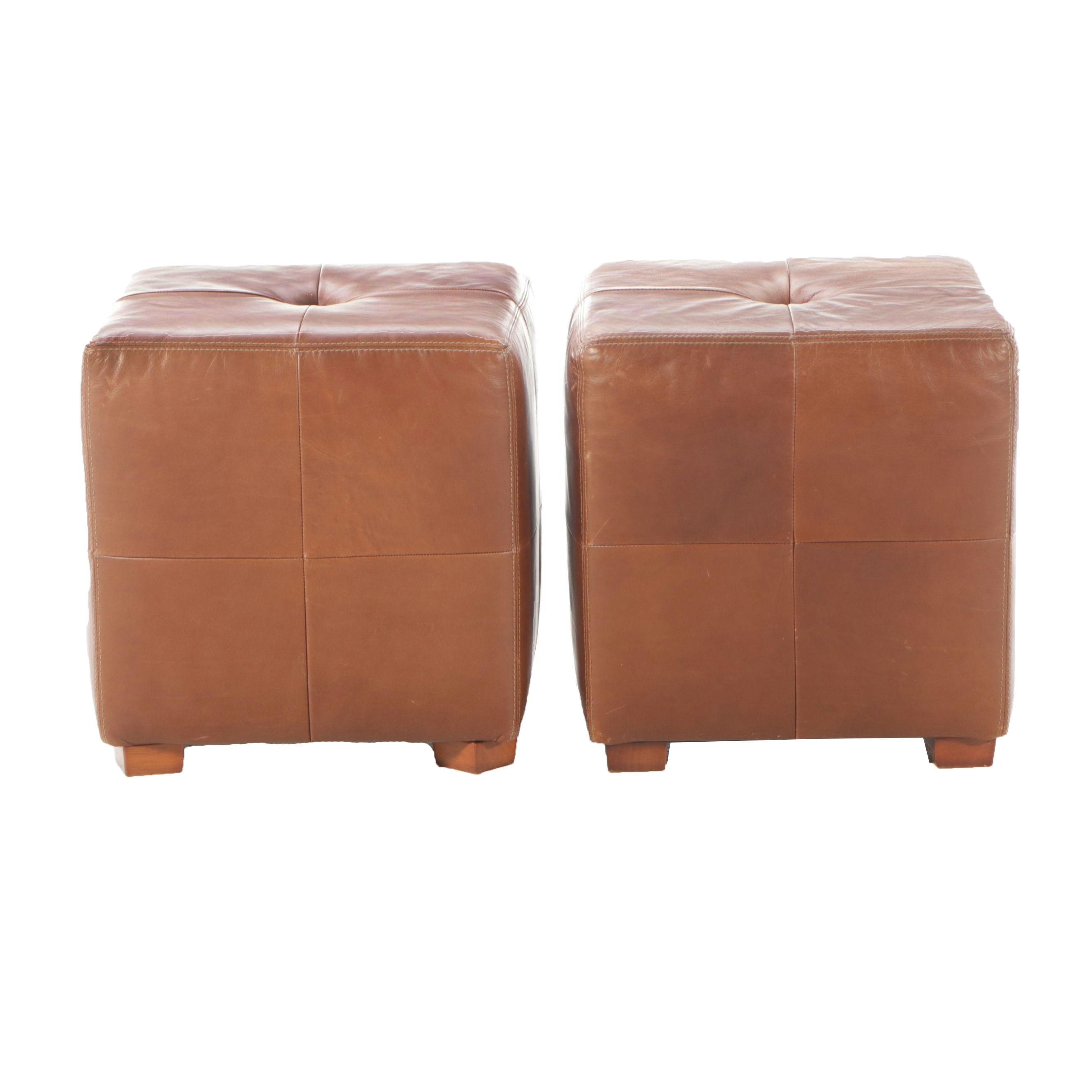 Pair of Contemporary Faux Leather Poufs