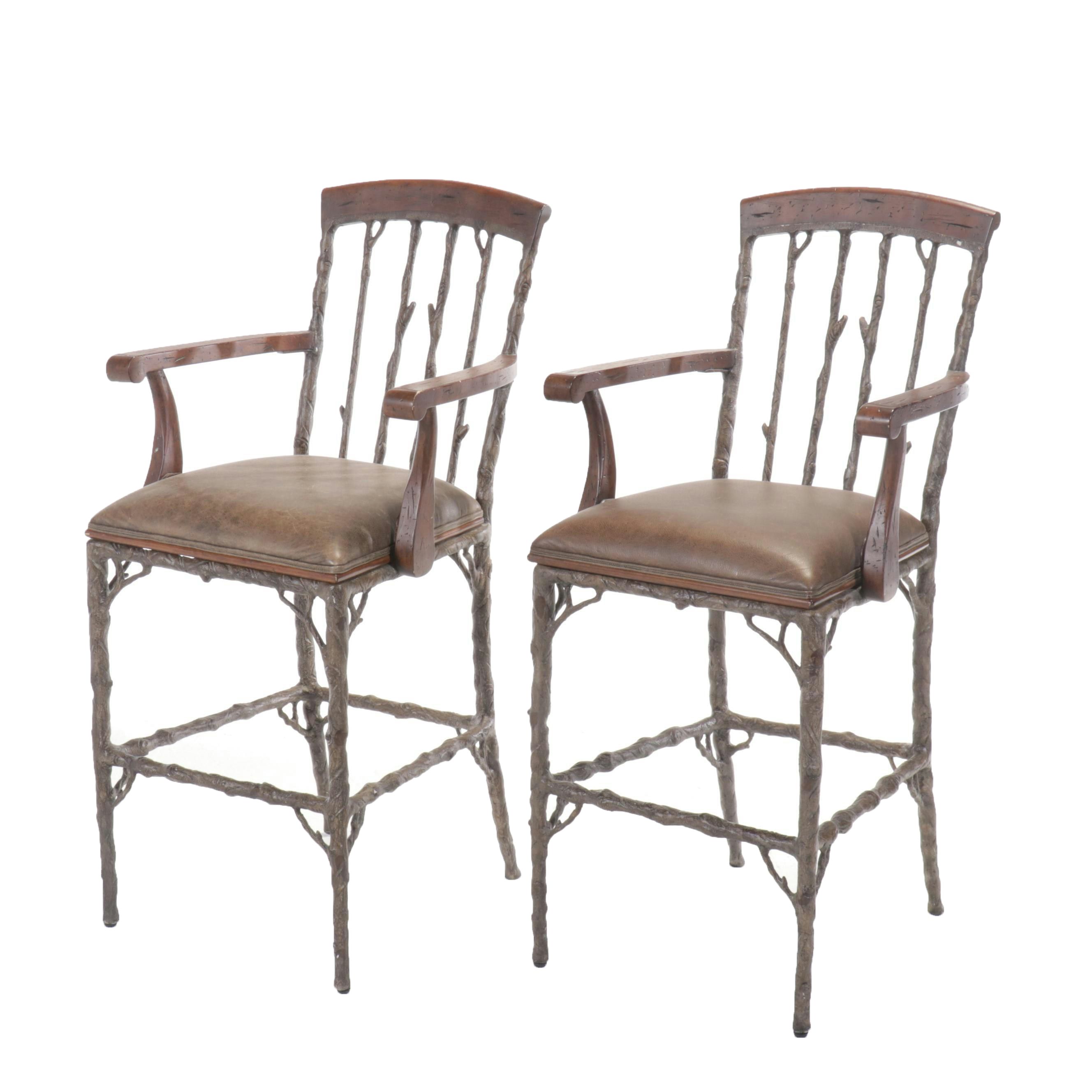 Regina-Andrew Design Cast Metal and Wood Faux Bois Style Barstools