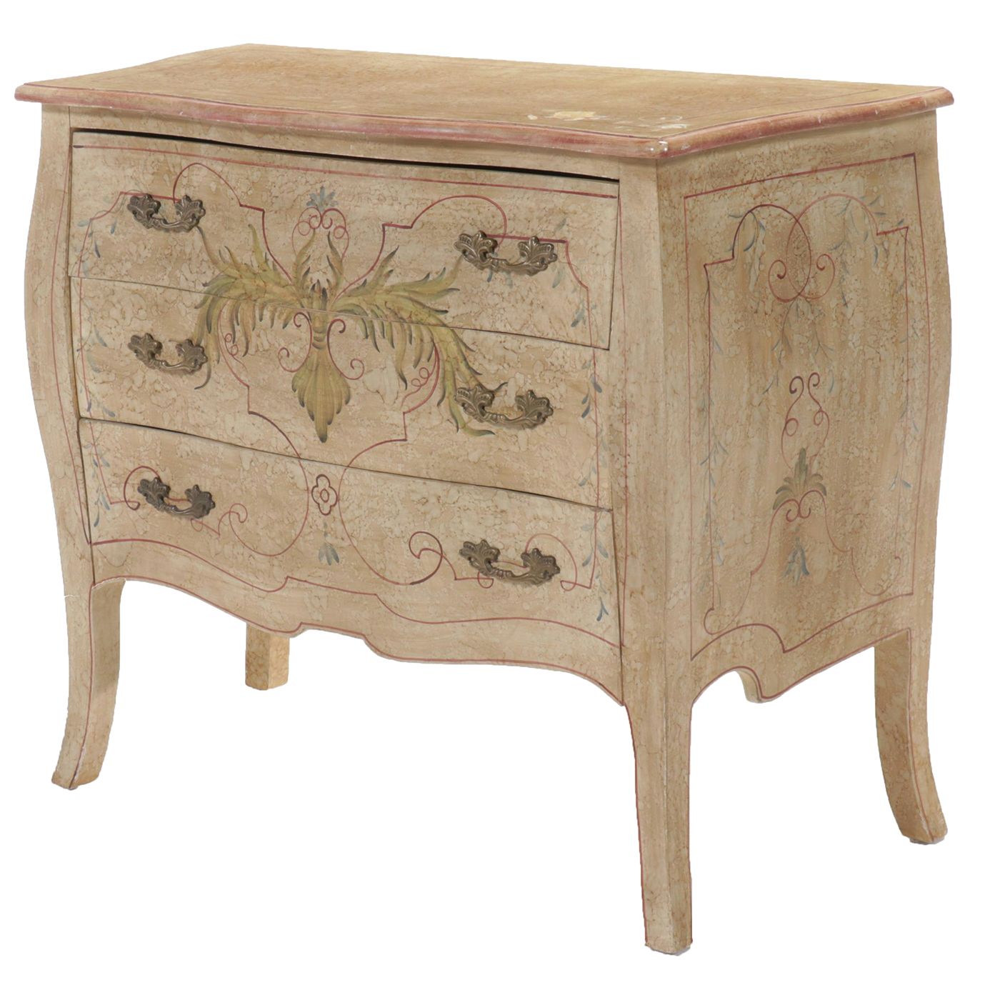 French Style Paint-Decorated Bombé Chest