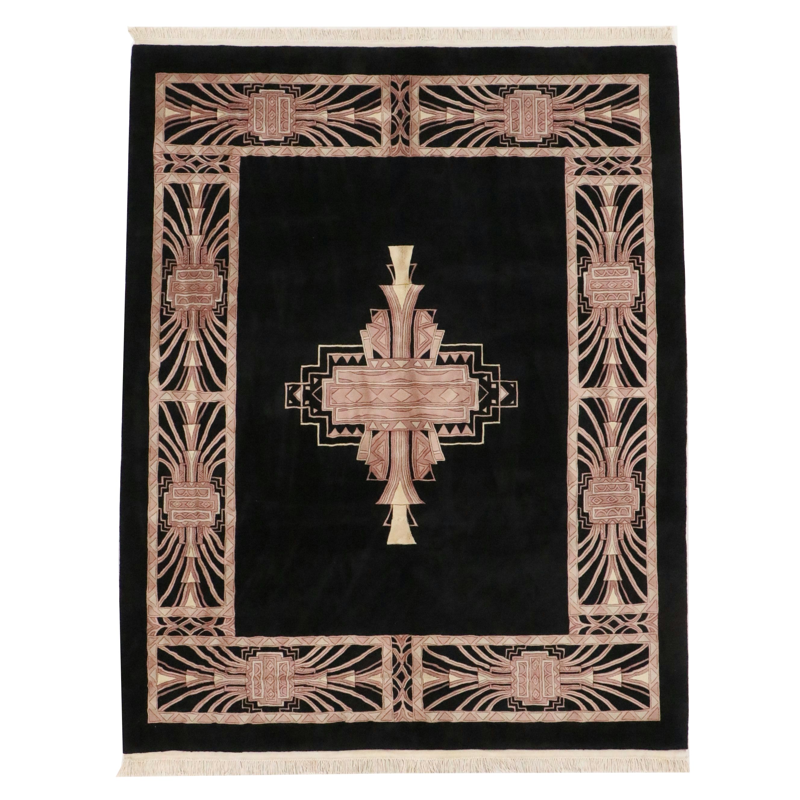 7'7 x 10'2 Hand-Knotted Chinese Contemporary Art Deco Area Rug