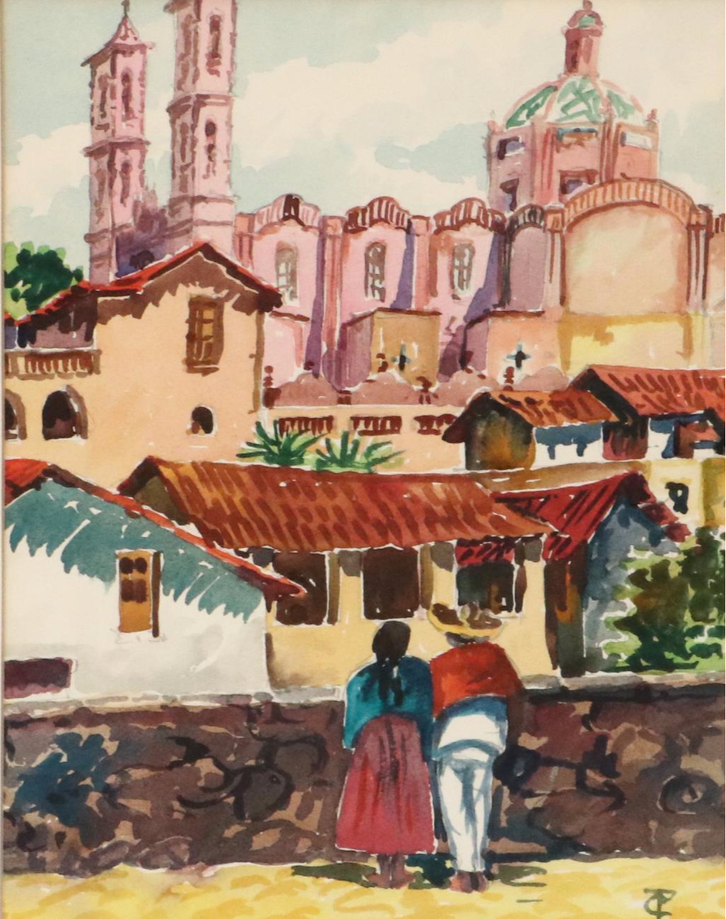 Watercolor Paintings of Central American Village Scenes, Late 20th Century