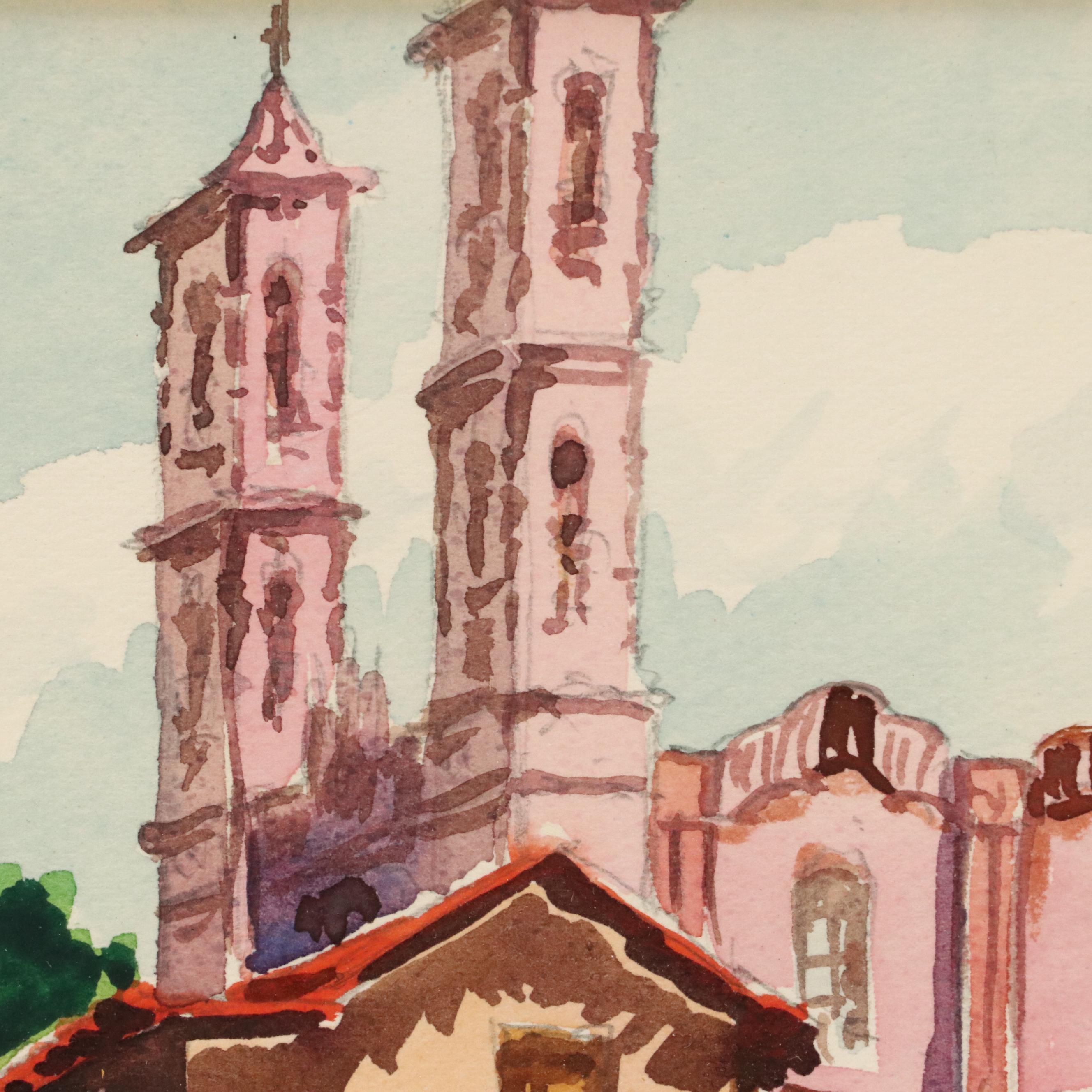 Watercolor Paintings of Central American Village Scenes, Late 20th Century