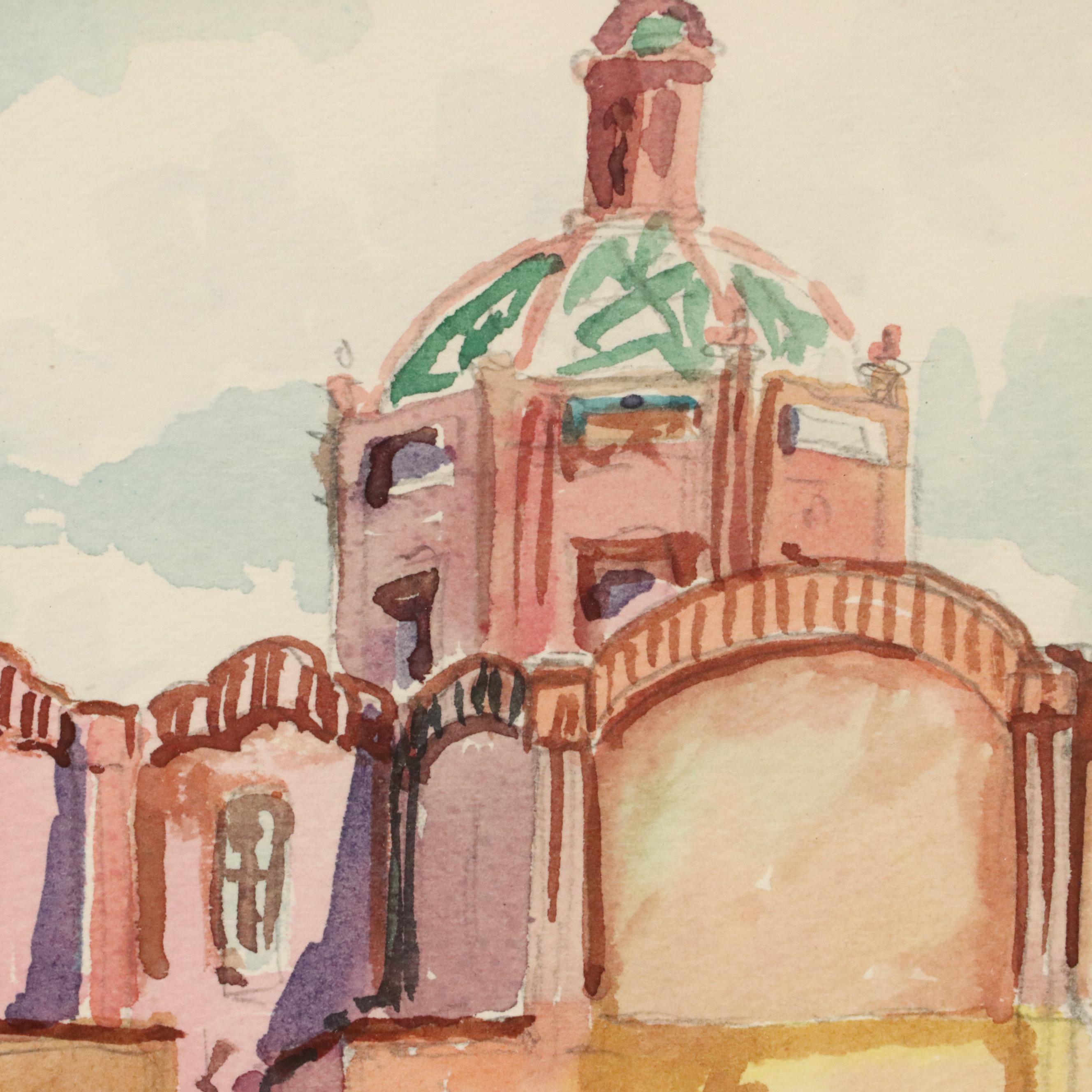 Watercolor Paintings of Central American Village Scenes, Late 20th Century