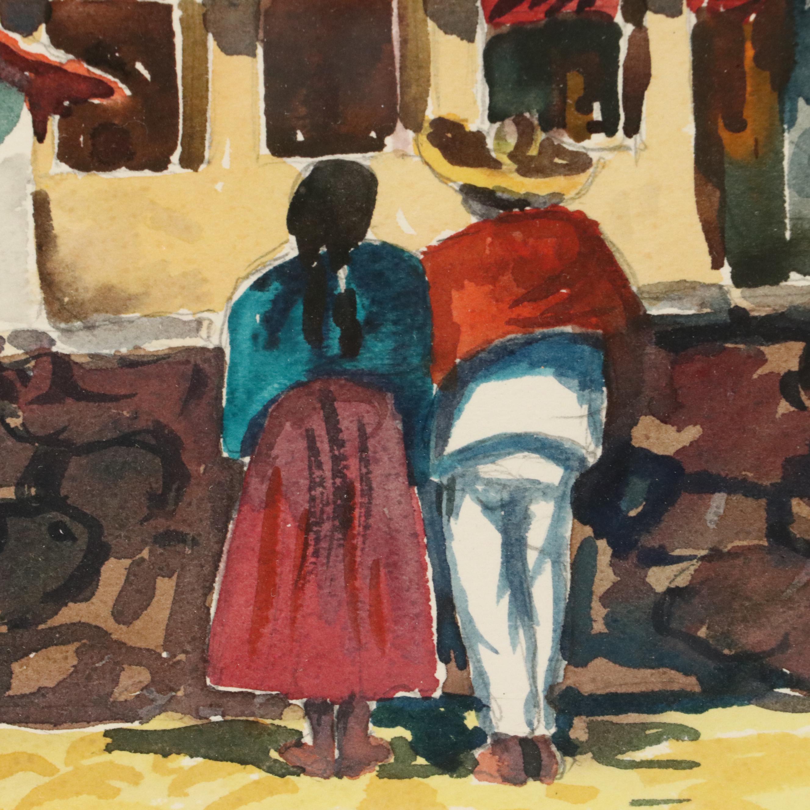 Watercolor Paintings of Central American Village Scenes, Late 20th Century