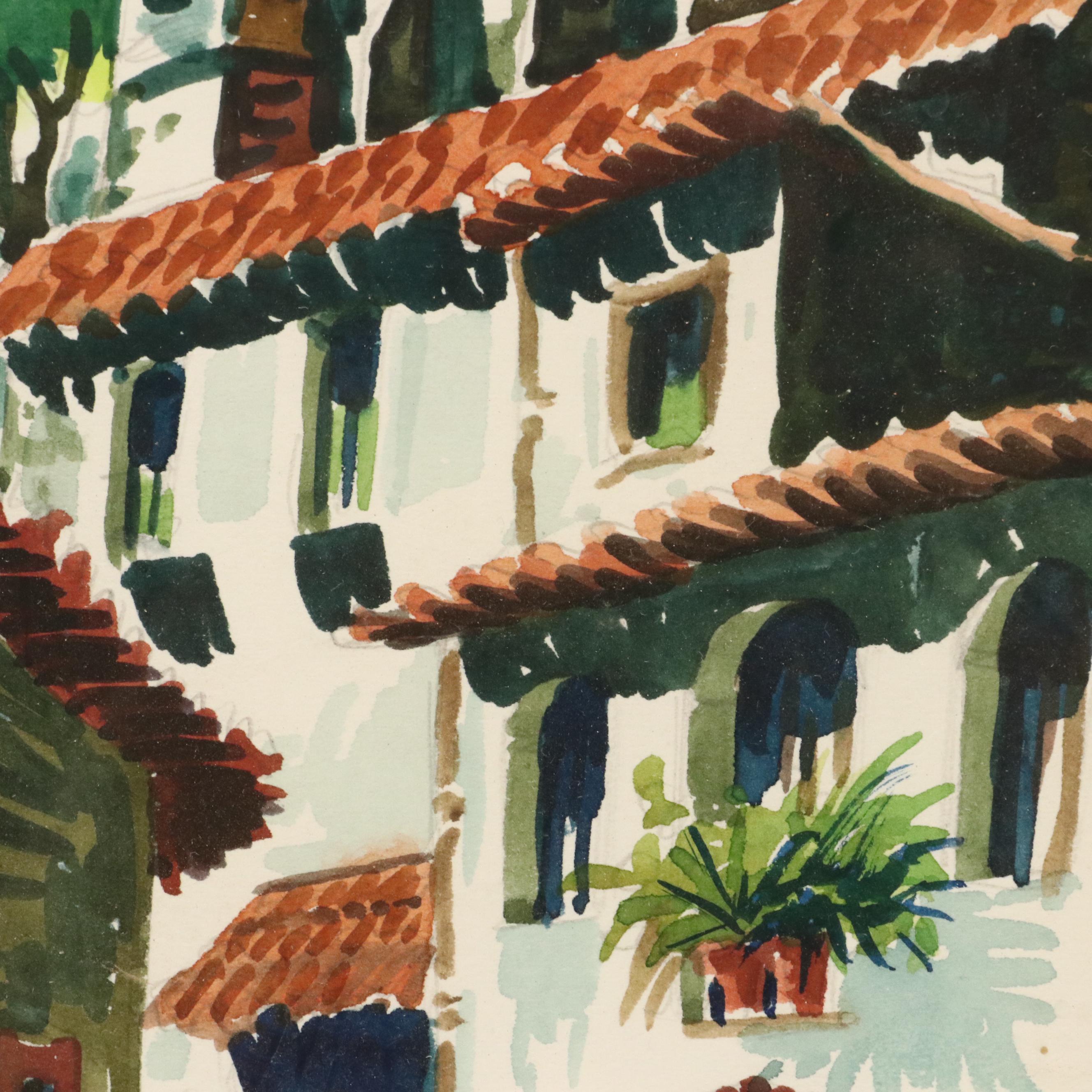 Watercolor Paintings of Central American Village Scenes, Late 20th Century