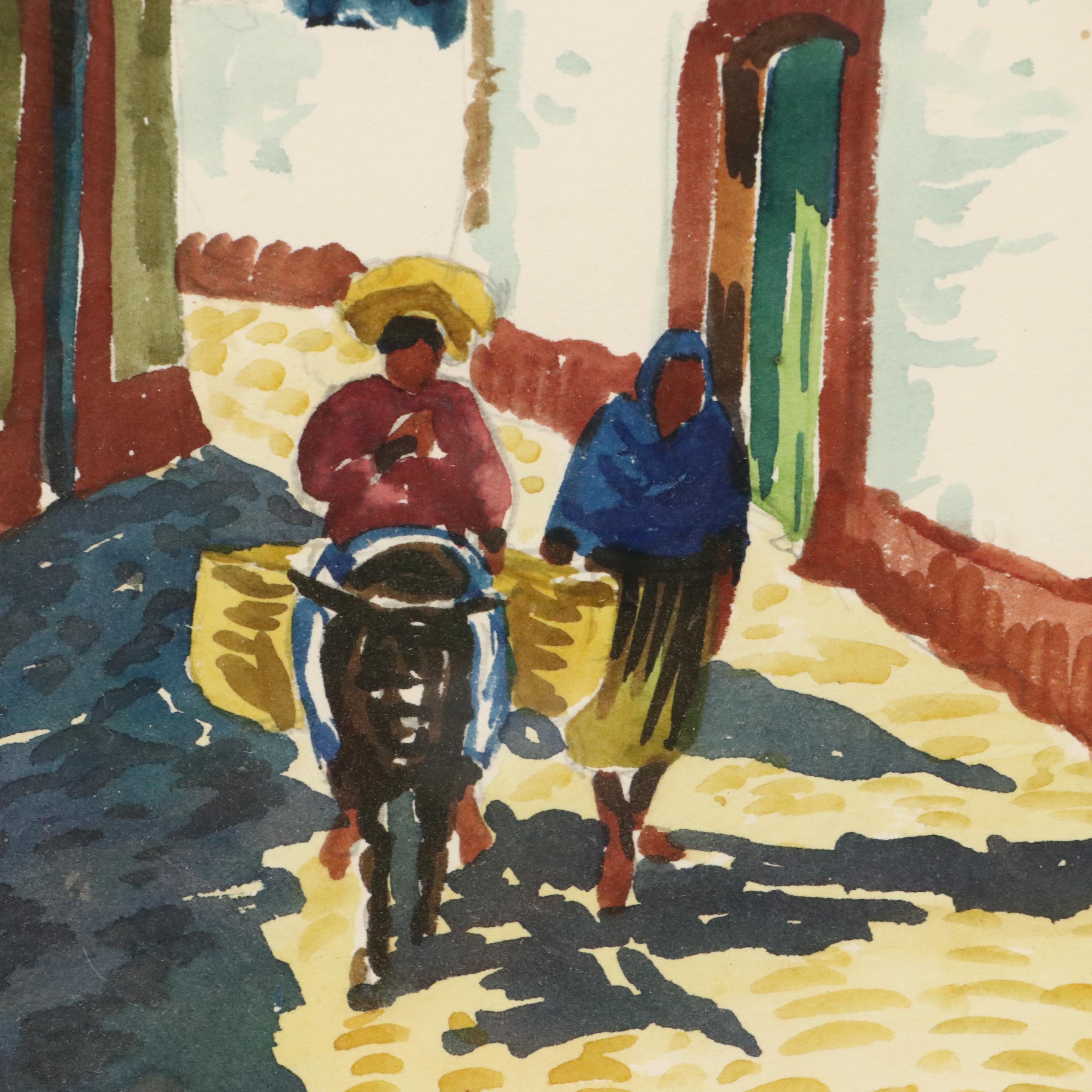 Watercolor Paintings of Central American Village Scenes, Late 20th Century