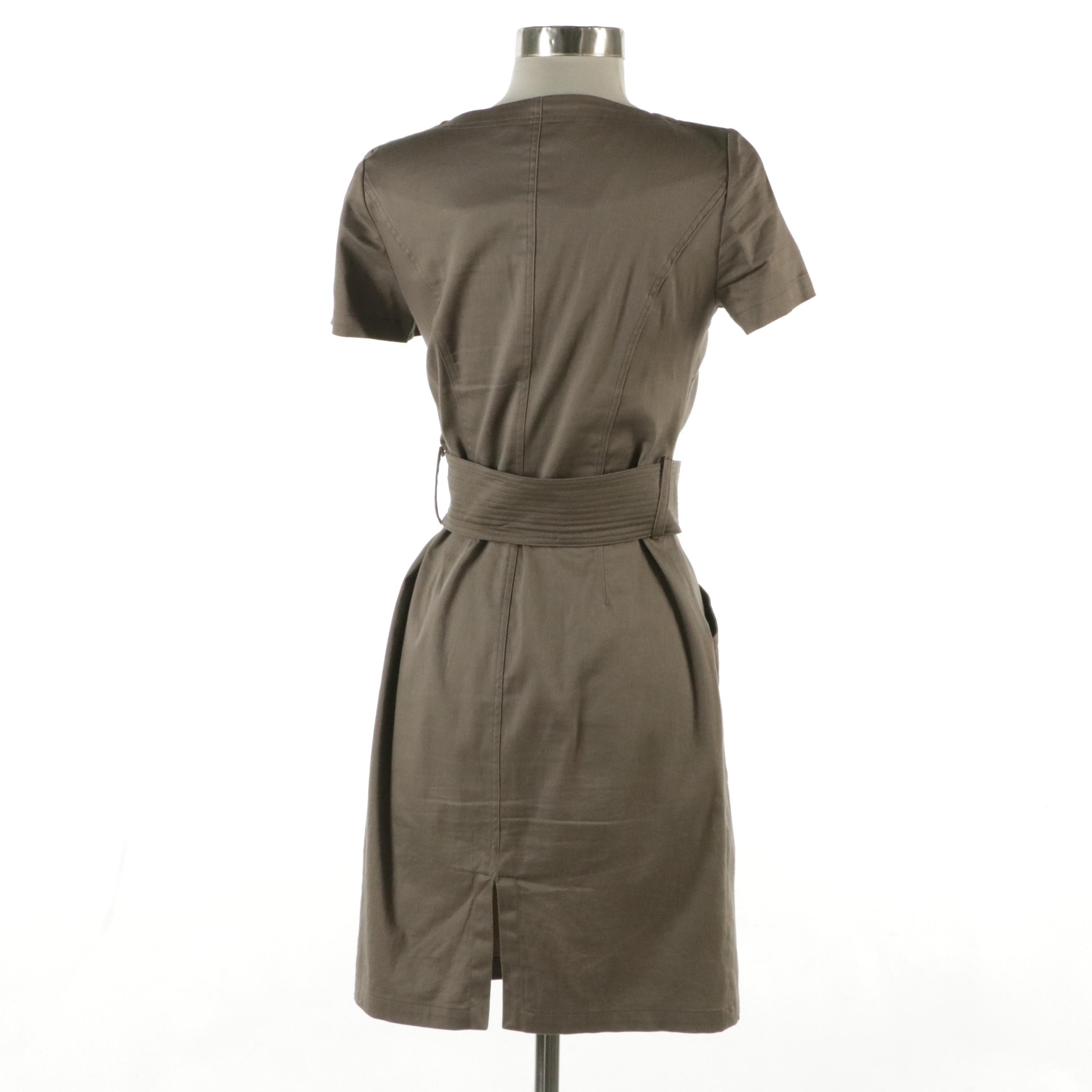 Guido Lombardi Cotton Blend Belted Quarter Zip Mid-Length Dress