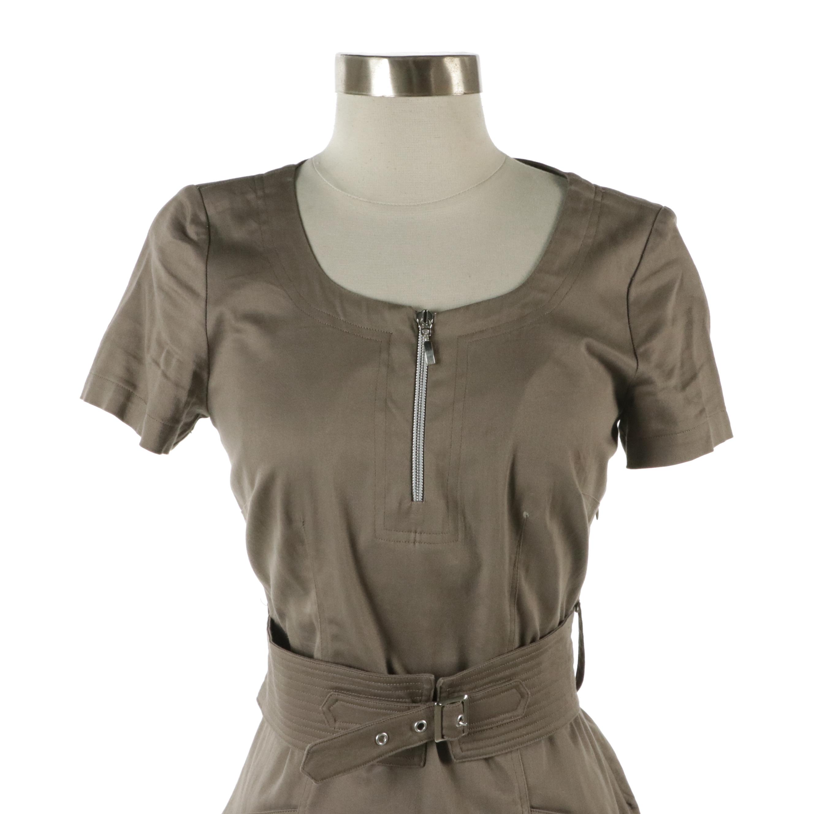 Guido Lombardi Cotton Blend Belted Quarter Zip Mid-Length Dress