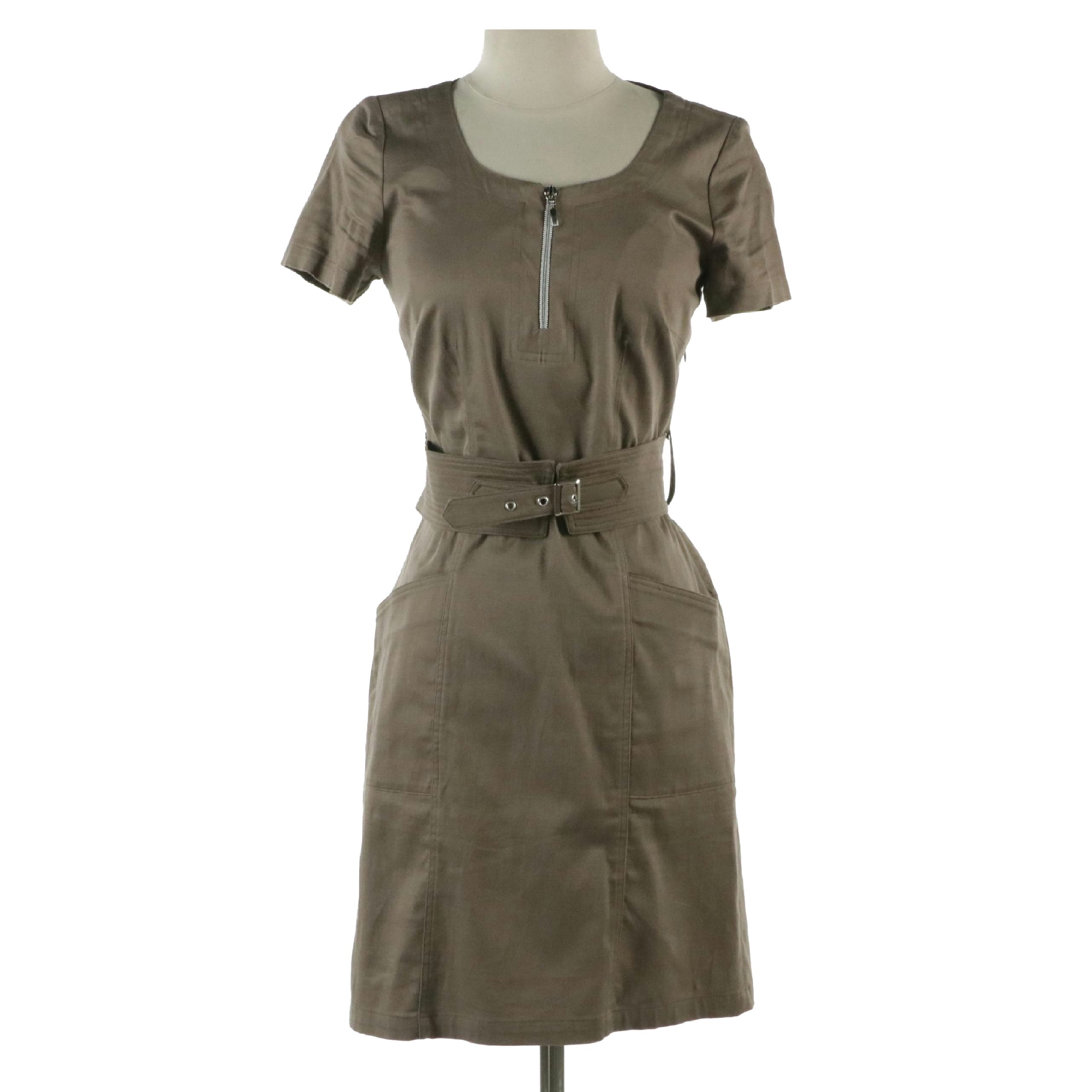 Guido Lombardi Cotton Blend Belted Quarter Zip Mid-Length Dress