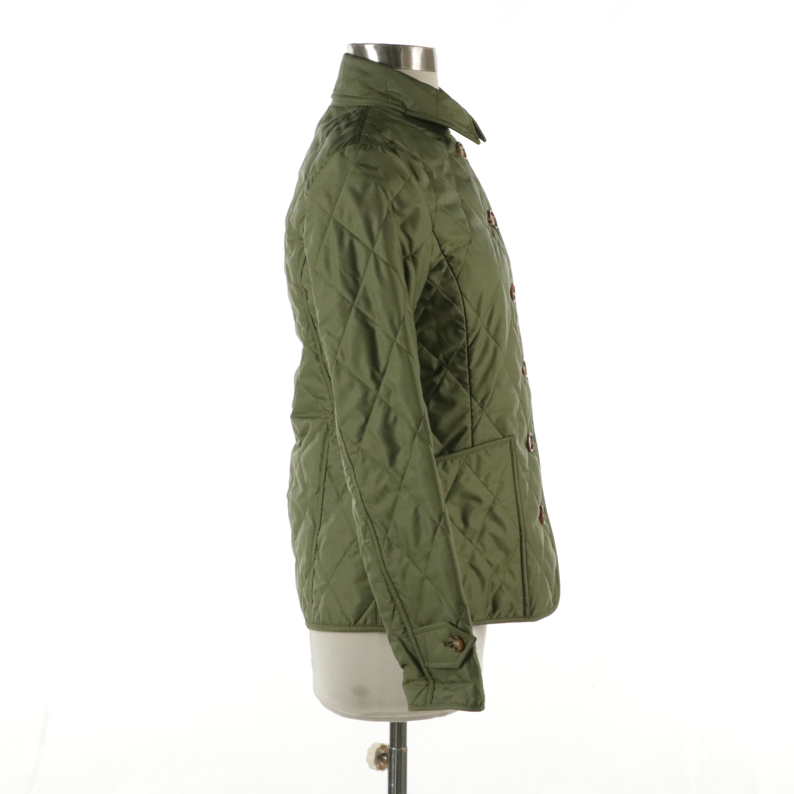 Burberry Olive Green Quilted Polyester Coat