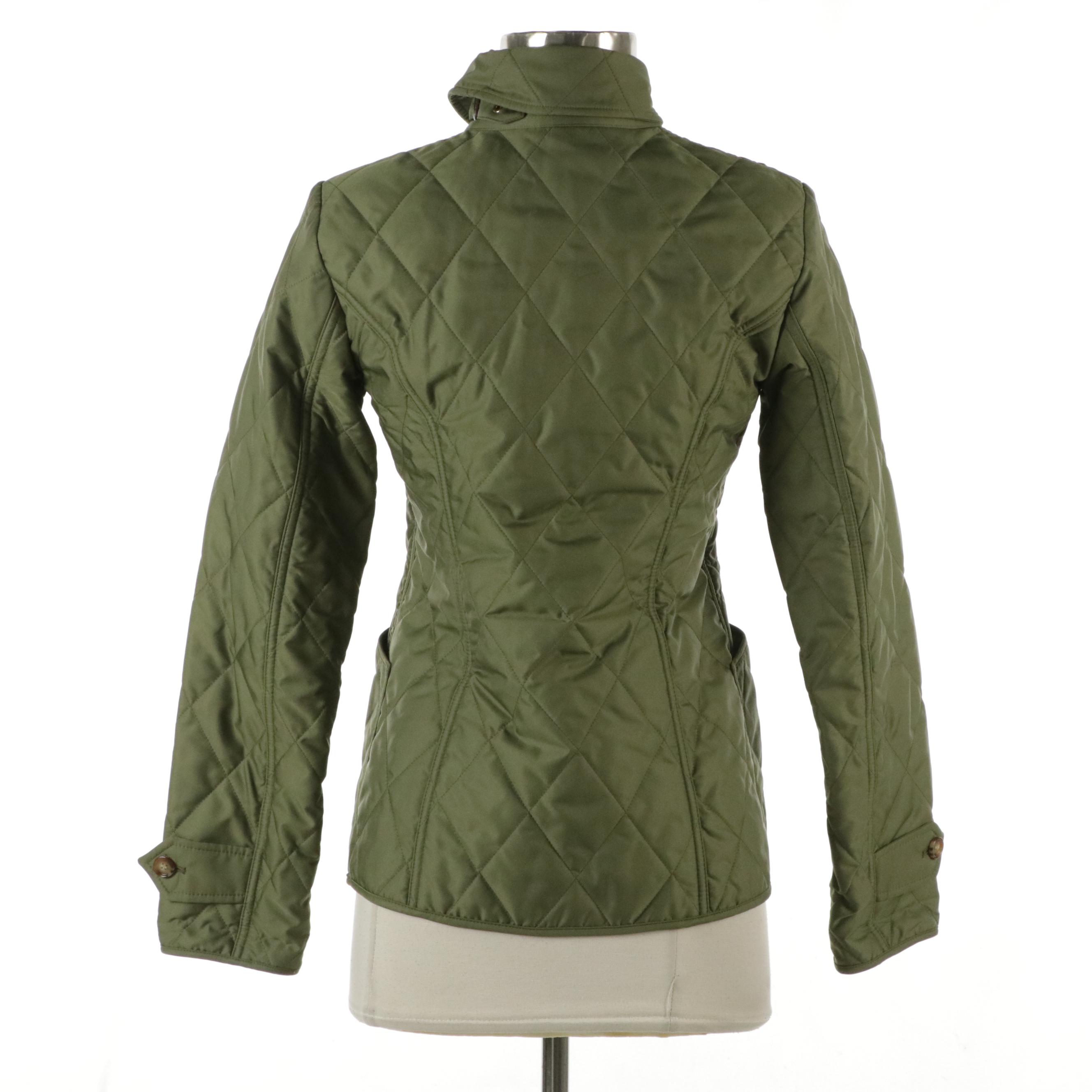 Burberry Olive Green Quilted Polyester Coat