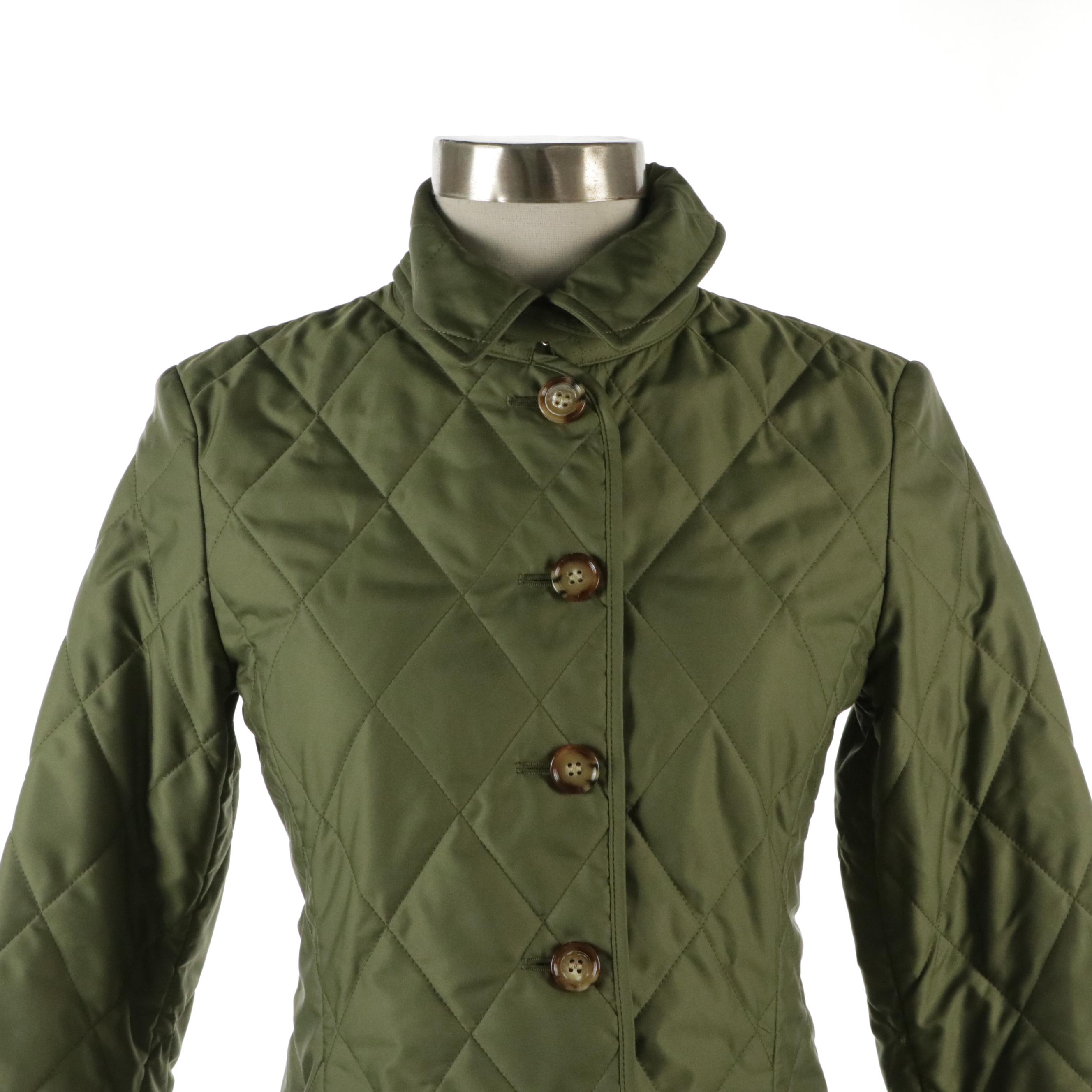 Burberry Olive Green Quilted Polyester Coat