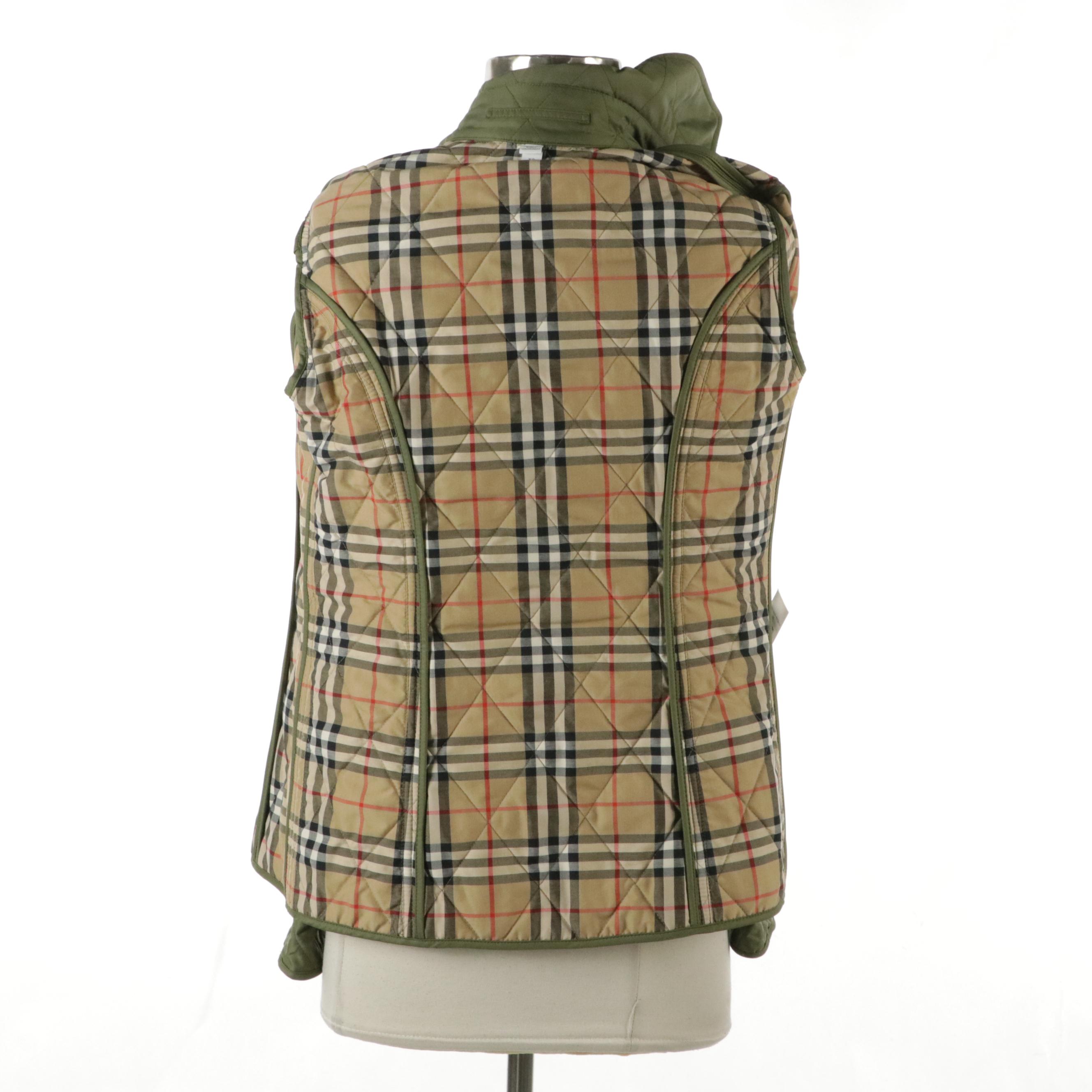 Burberry Olive Green Quilted Polyester Coat