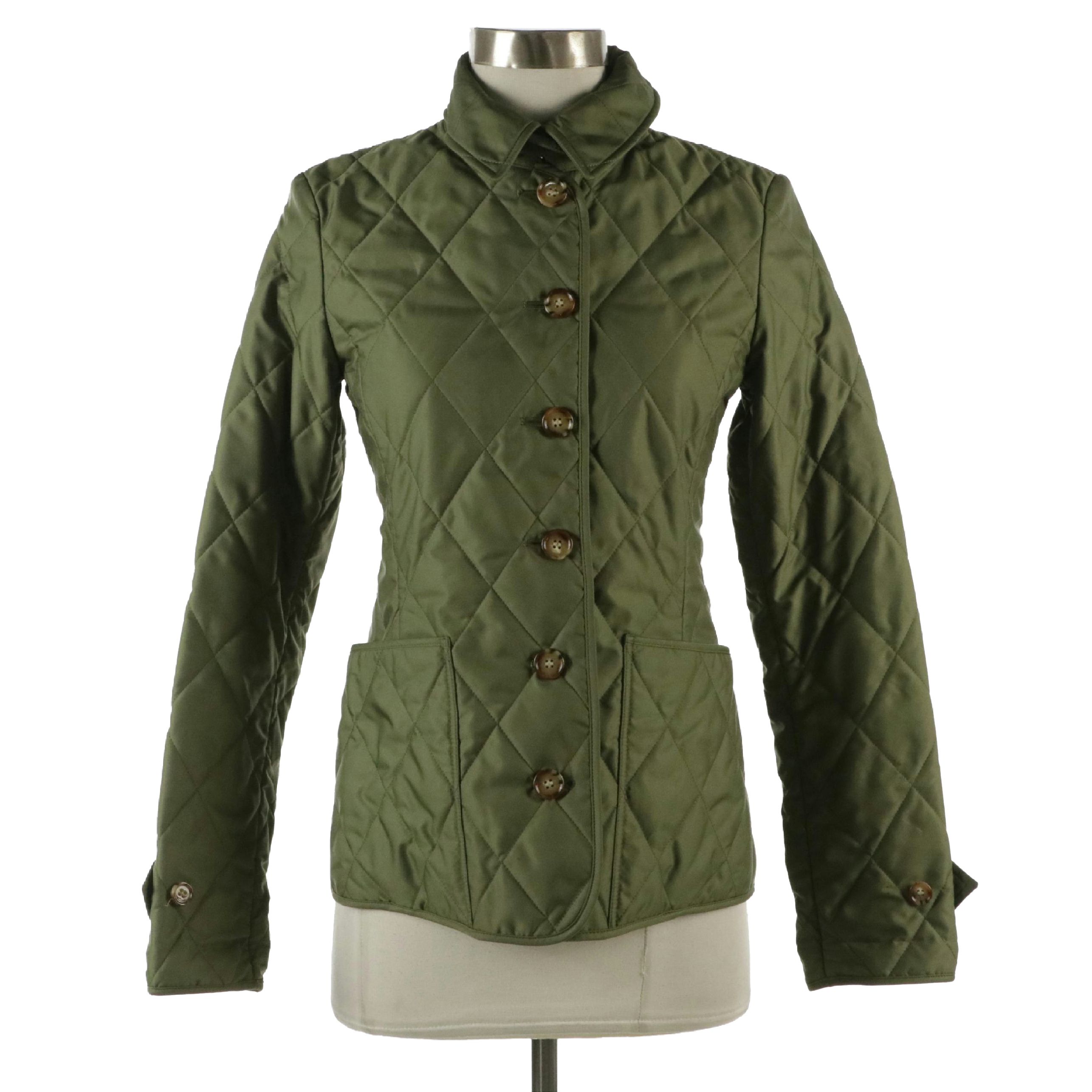 Burberry Olive Green Quilted Polyester Coat