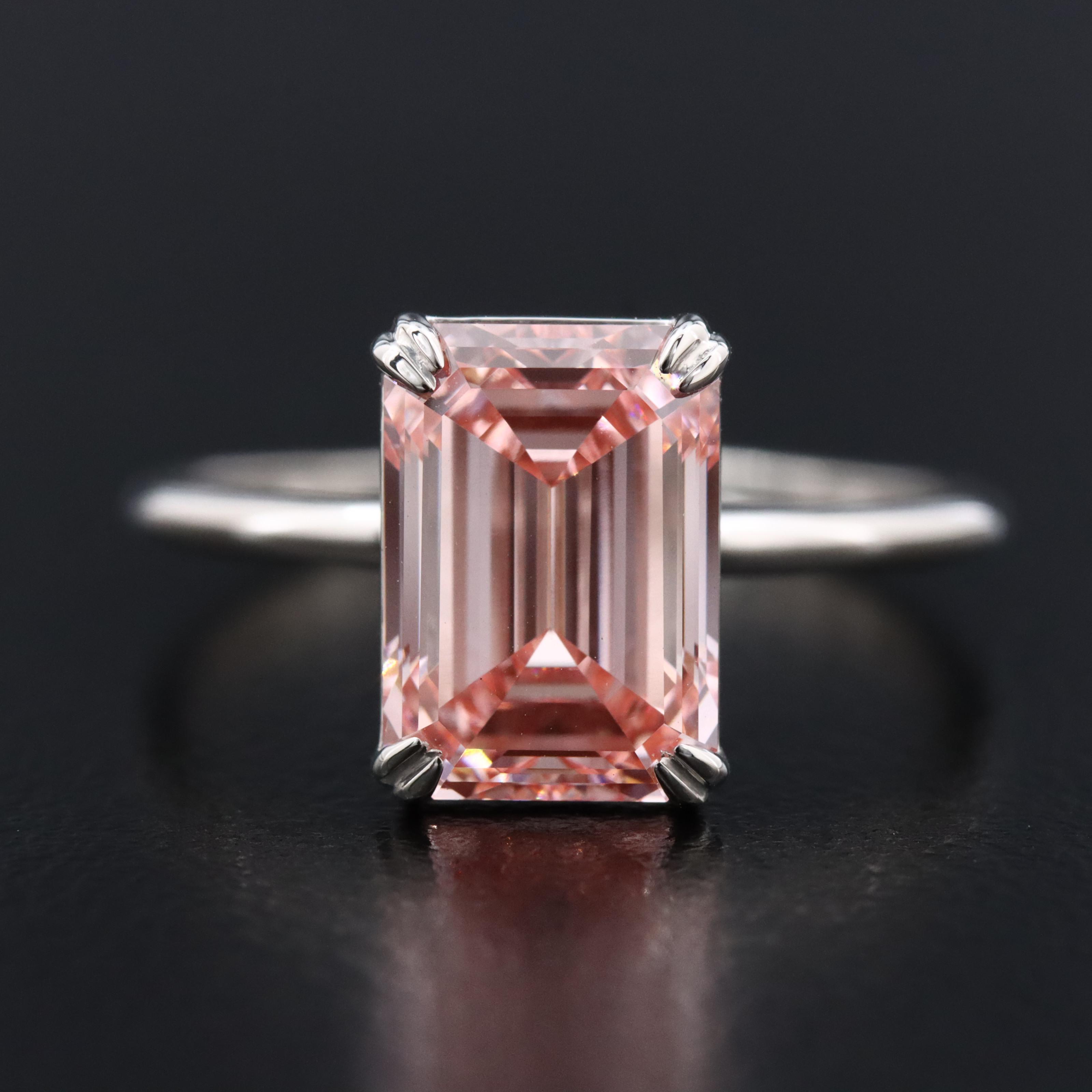 Platinum 3.09 CT Lab Grown Fancy Pink Diamond Solitaire Ring with IGI Report