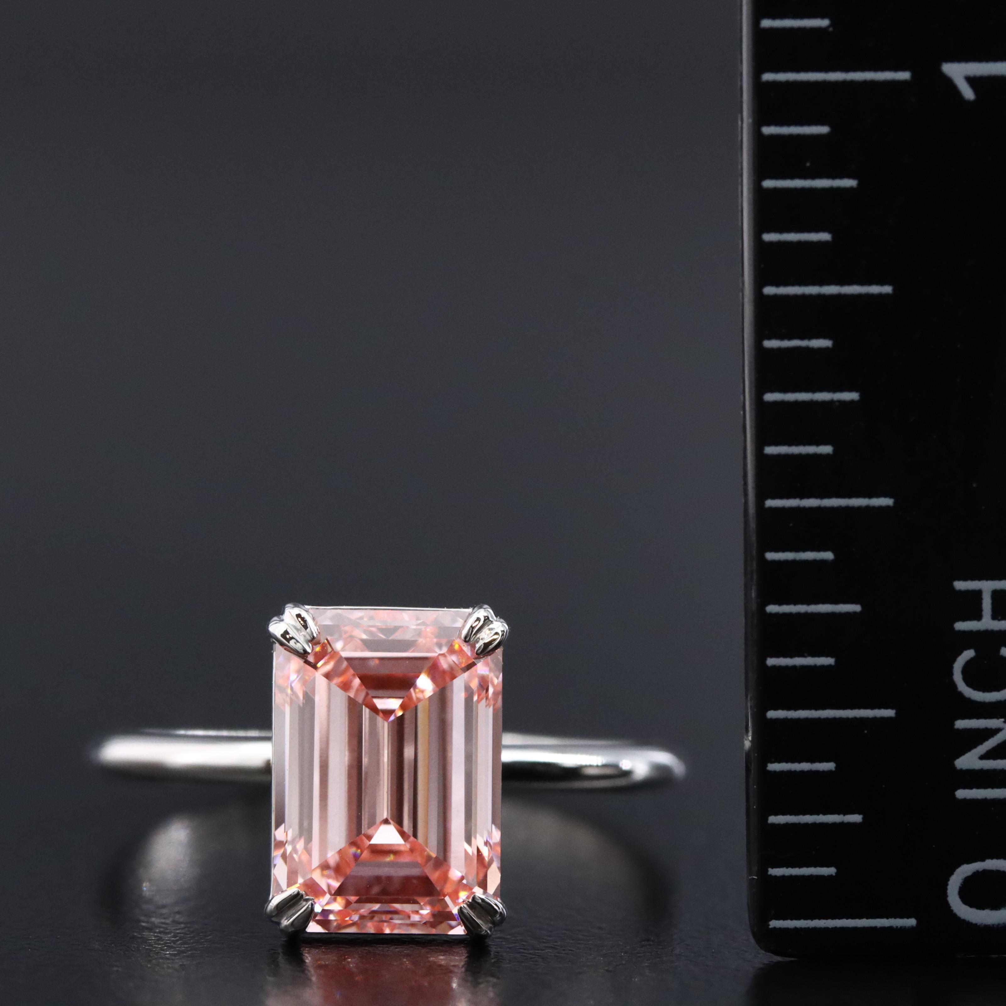 Platinum 3.09 CT Lab Grown Fancy Pink Diamond Solitaire Ring with IGI Report