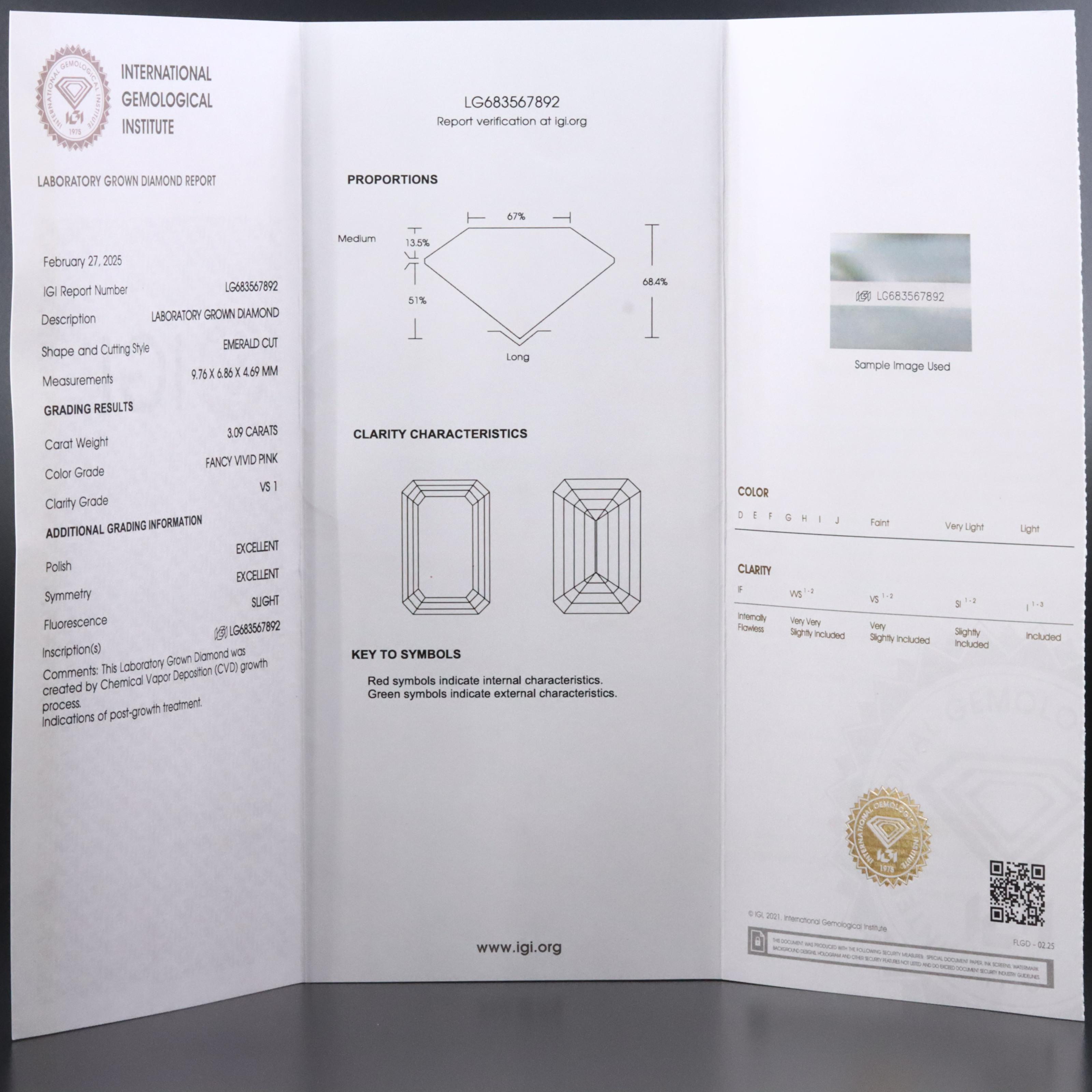 Platinum 3.09 CT Lab Grown Fancy Pink Diamond Solitaire Ring with IGI Report