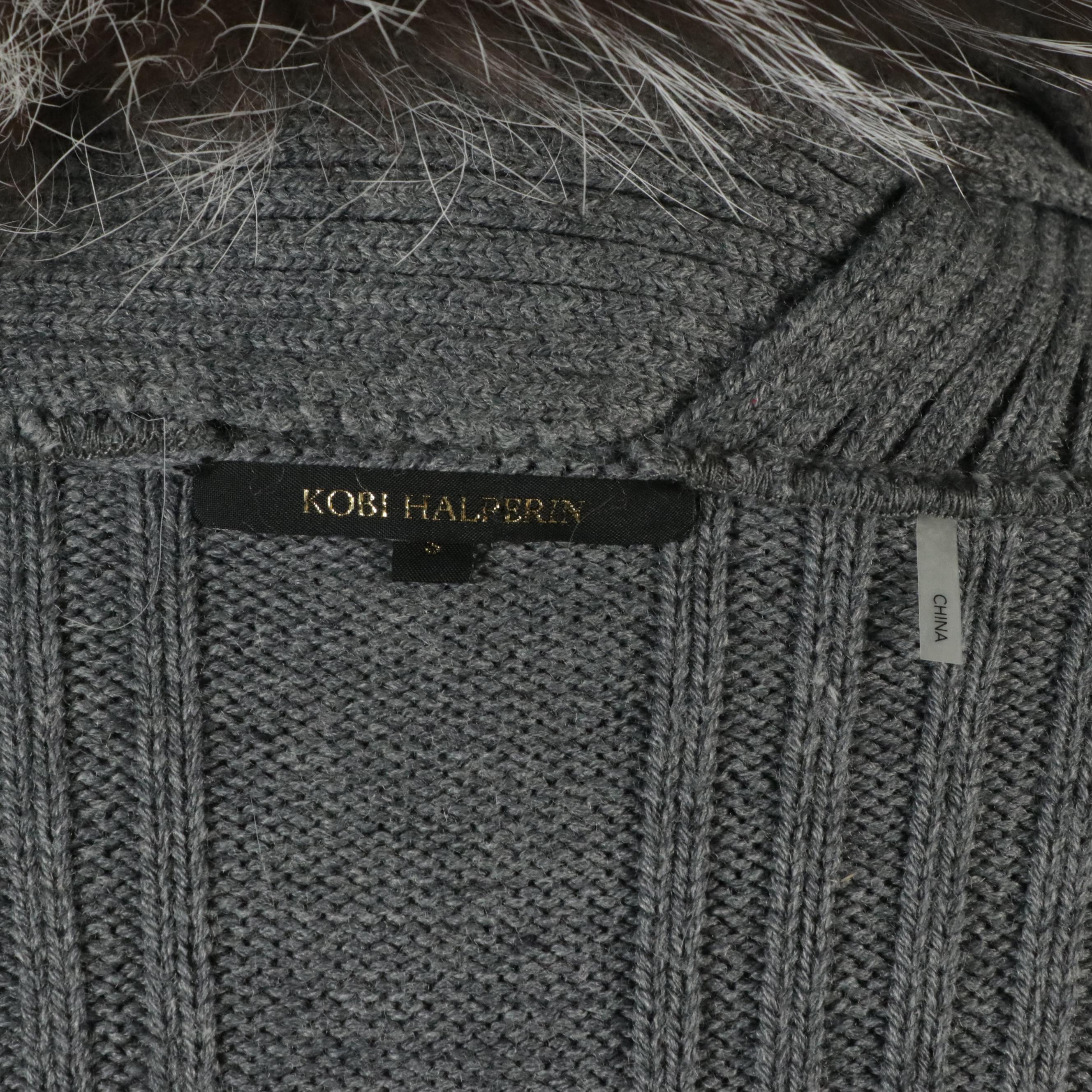 Kobi Halperin Wool Blend Knit Sweater Vest with Silver Fox Fur Trim