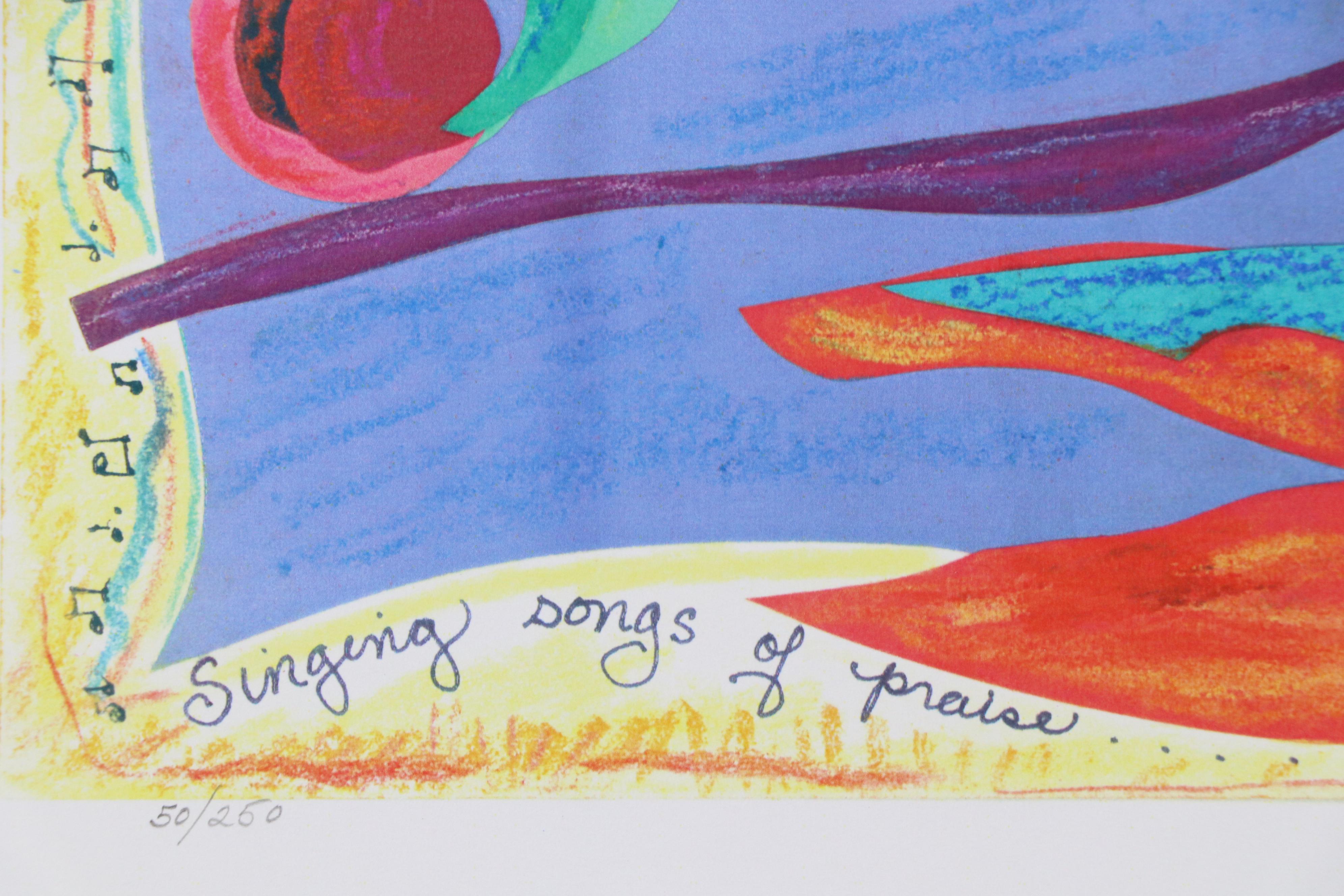 Flora Rosefsky Figural Stylized Photomechanical Print "Singing Songs of Praise"