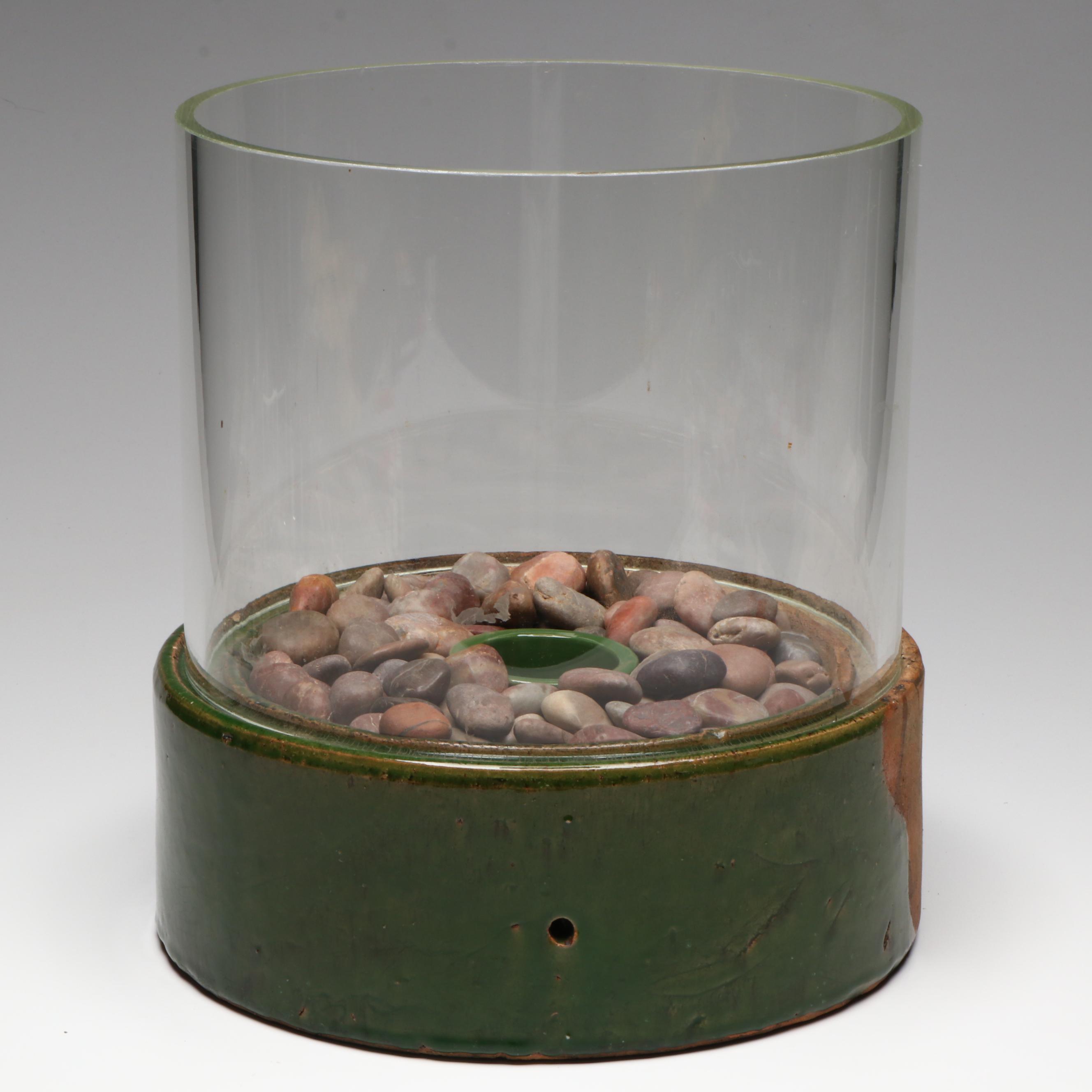 Outdoor Ceramic with Glass Hurricane Tabletop Torch