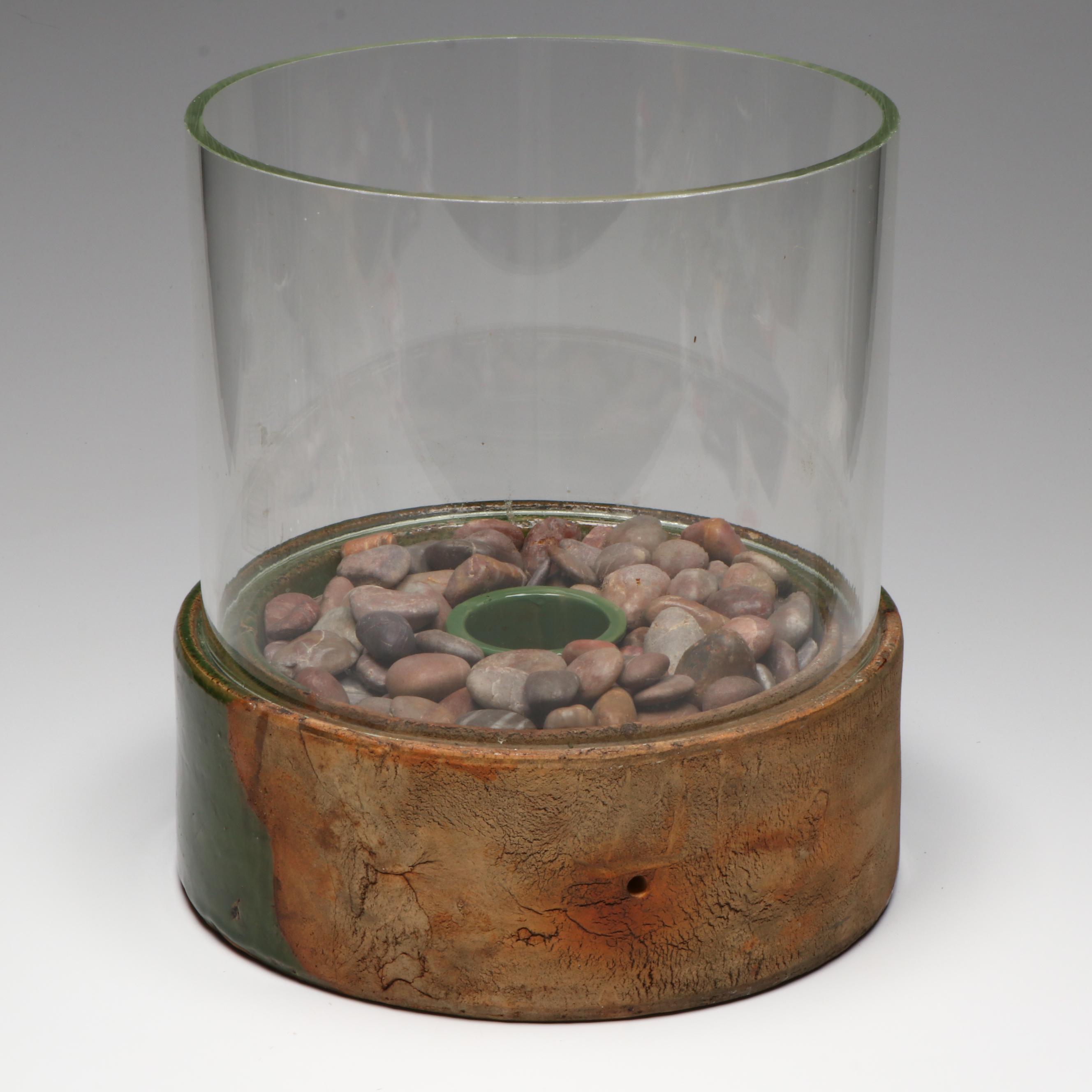 Outdoor Ceramic with Glass Hurricane Tabletop Torch