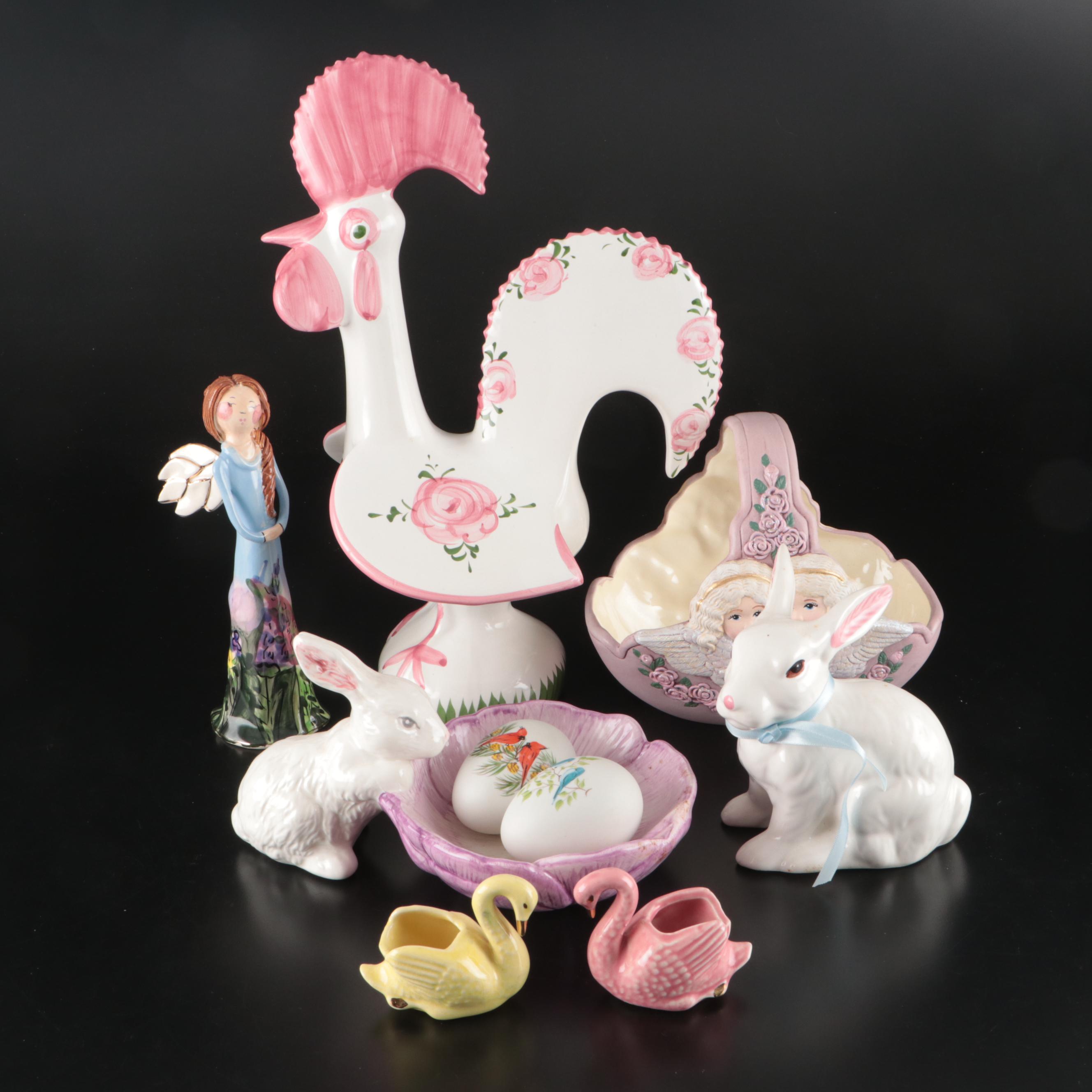 Bunny, Rooster, Swan and Angel Ceramic Figurines