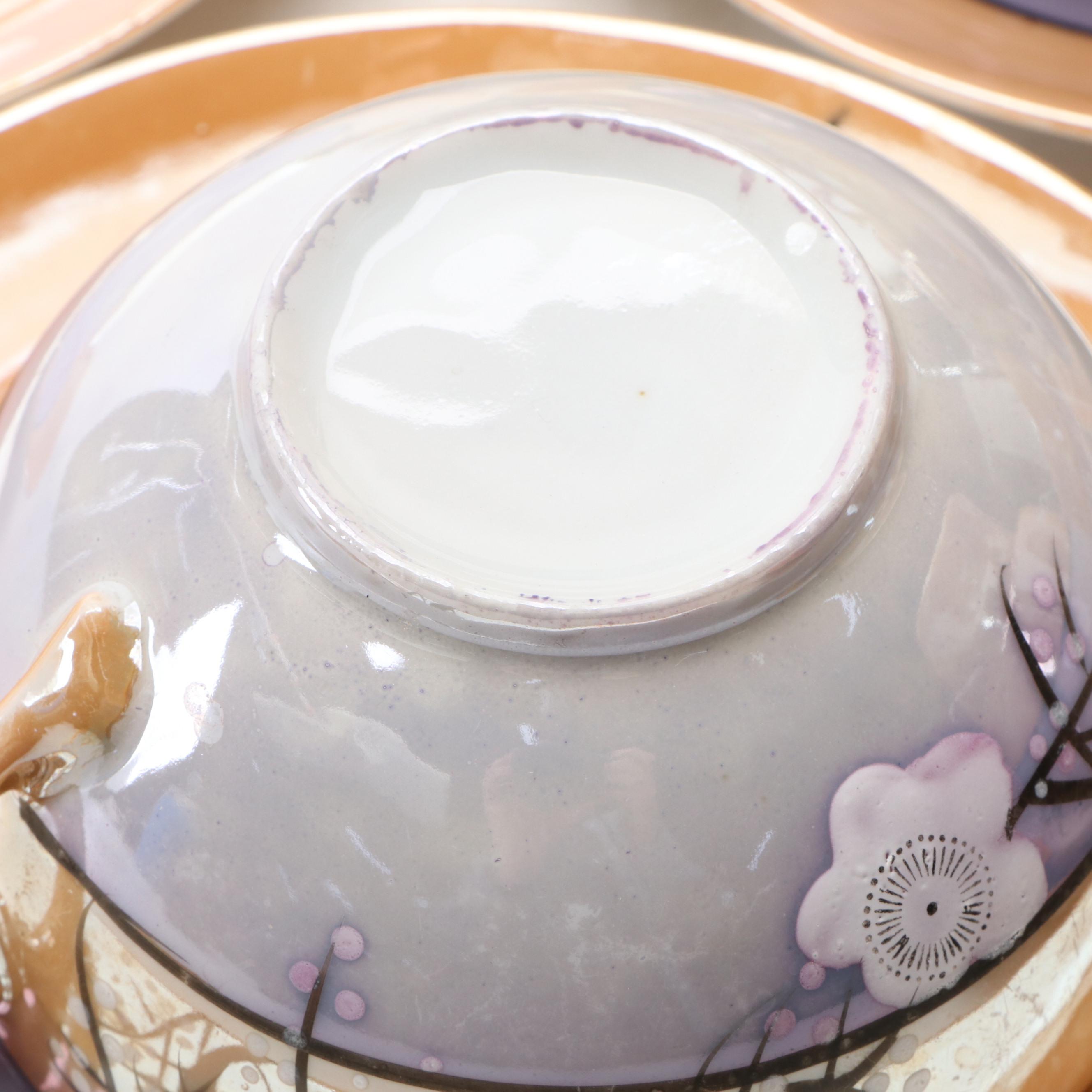 Japanese Hand-Painted Cherry Blossom Lusterware, 1940s