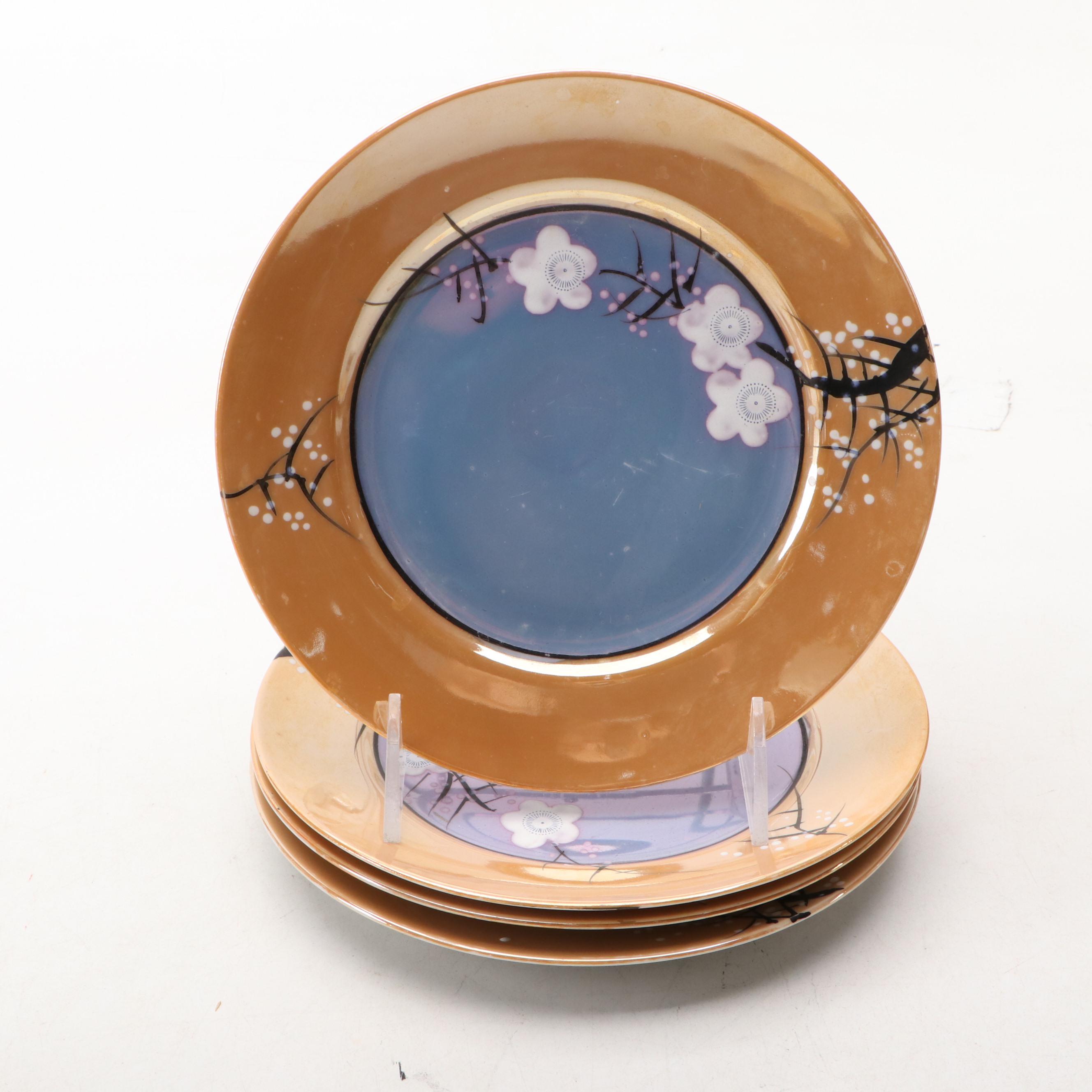Japanese Hand-Painted Cherry Blossom Lusterware, 1940s