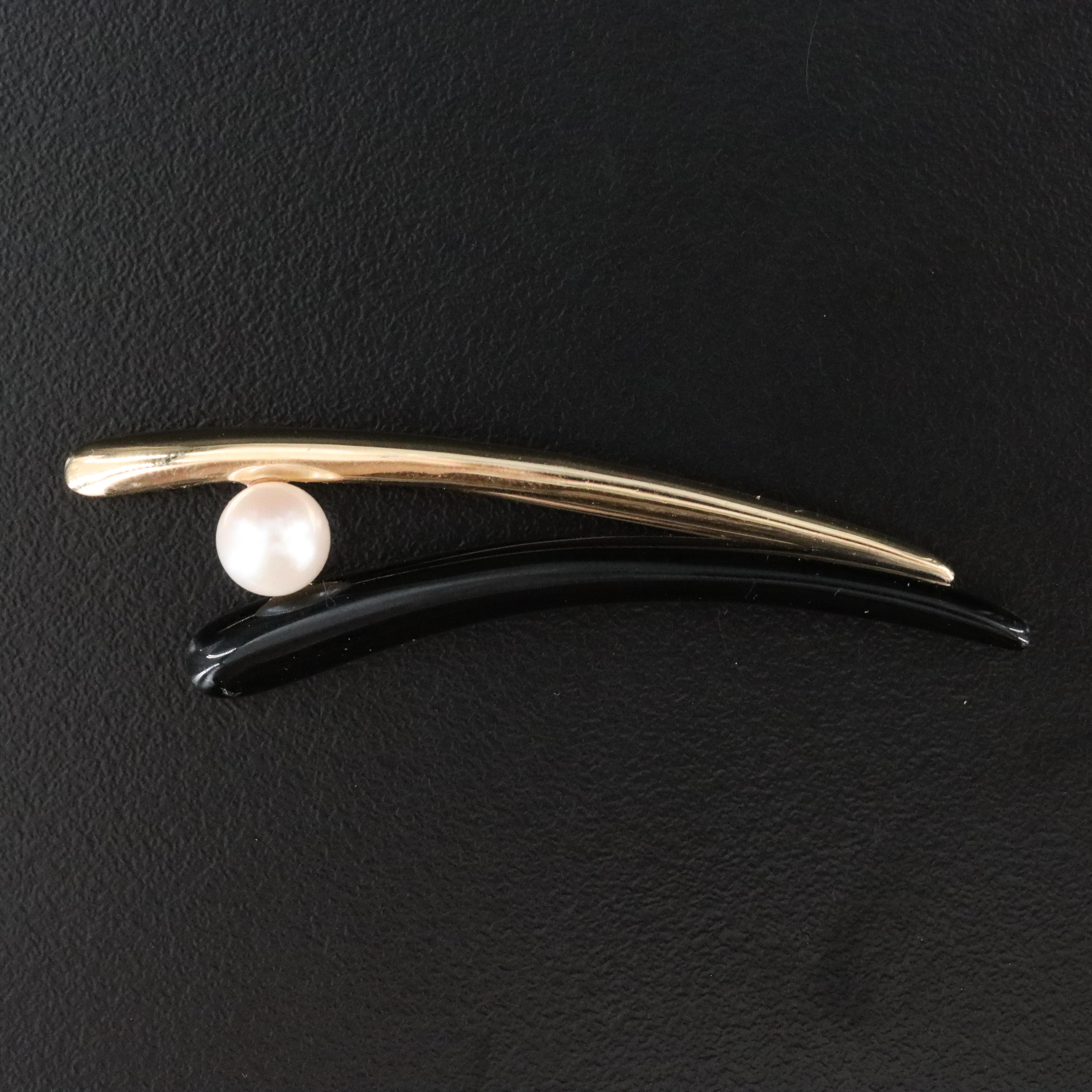14K Pearl and Black Onyx Split Brooch