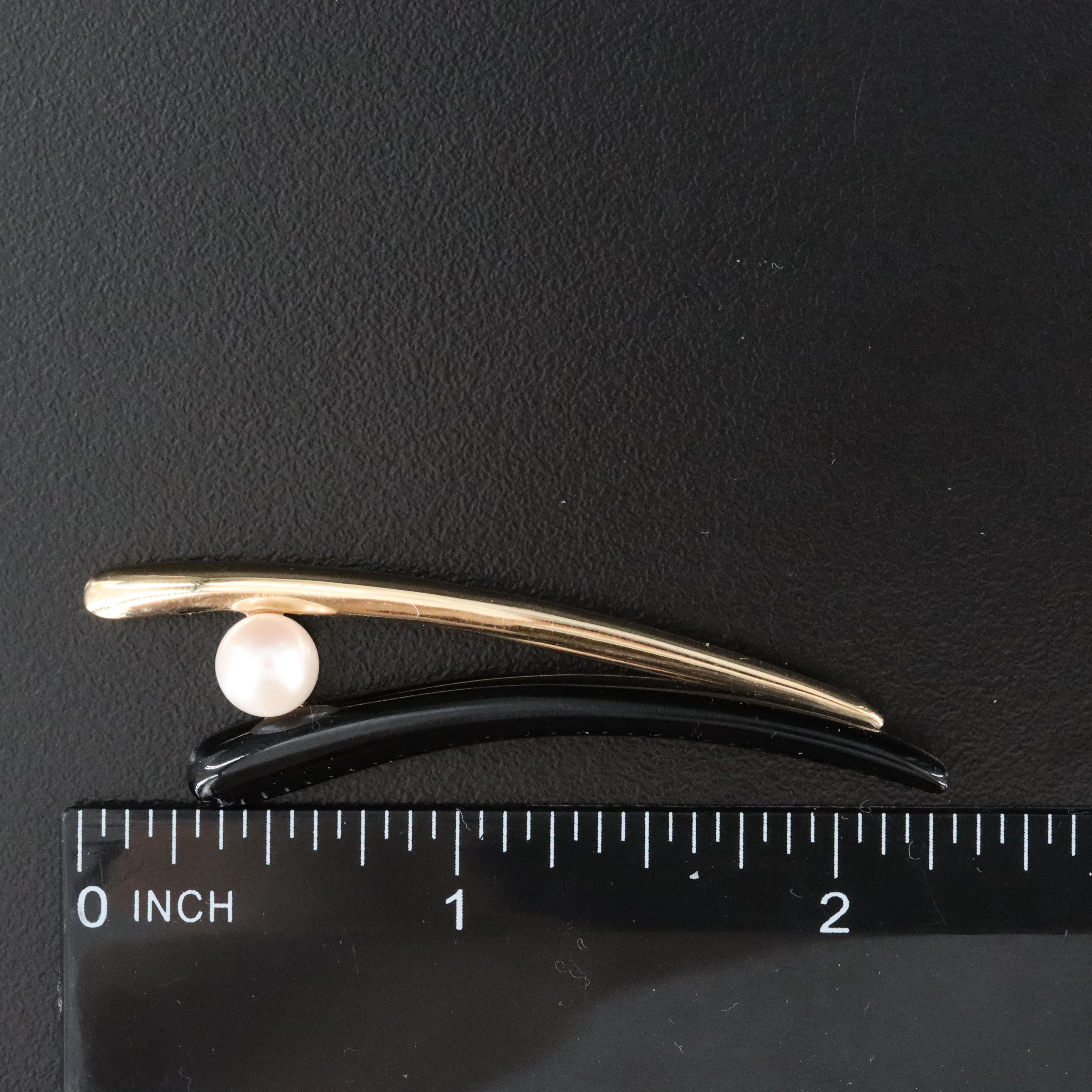 14K Pearl and Black Onyx Split Brooch