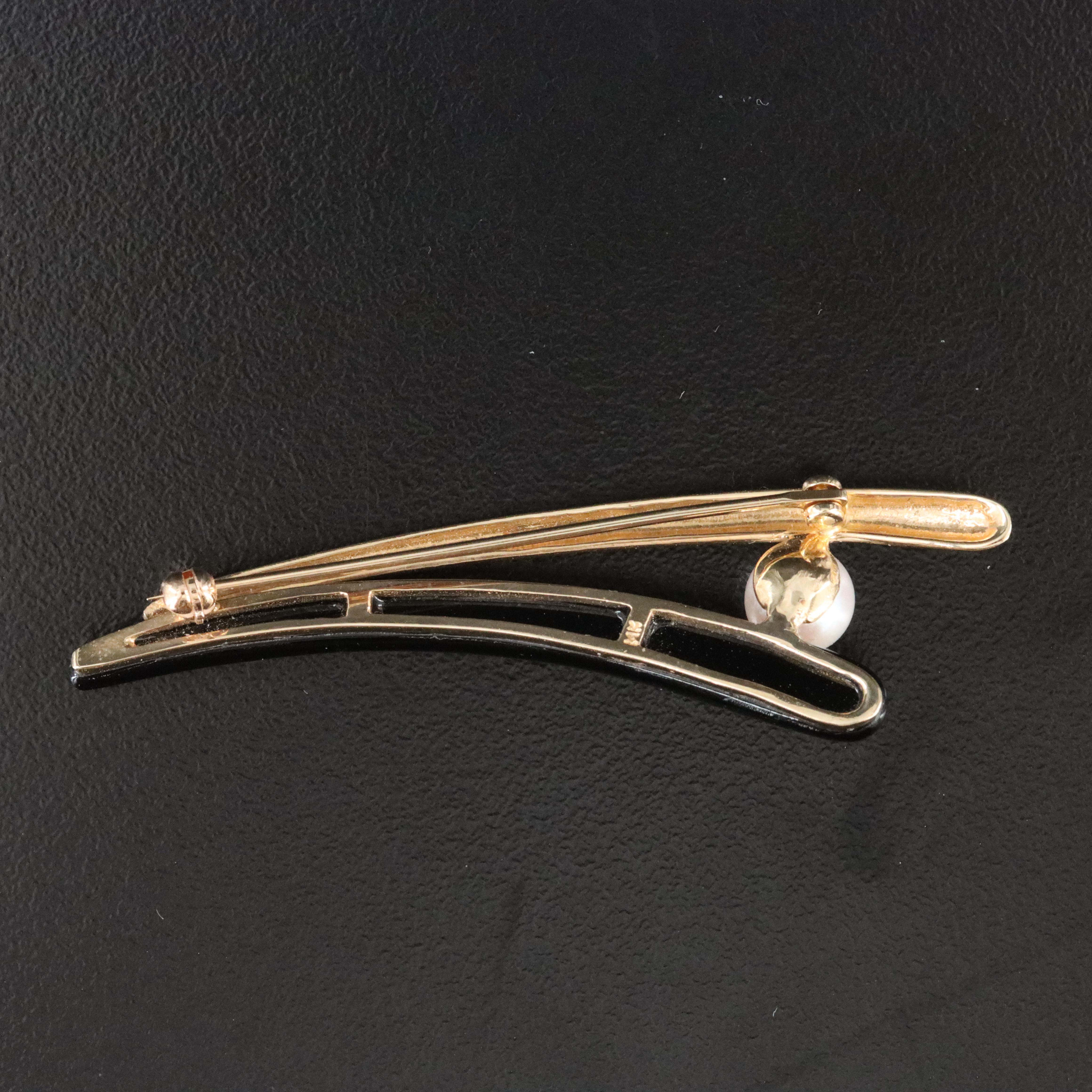14K Pearl and Black Onyx Split Brooch