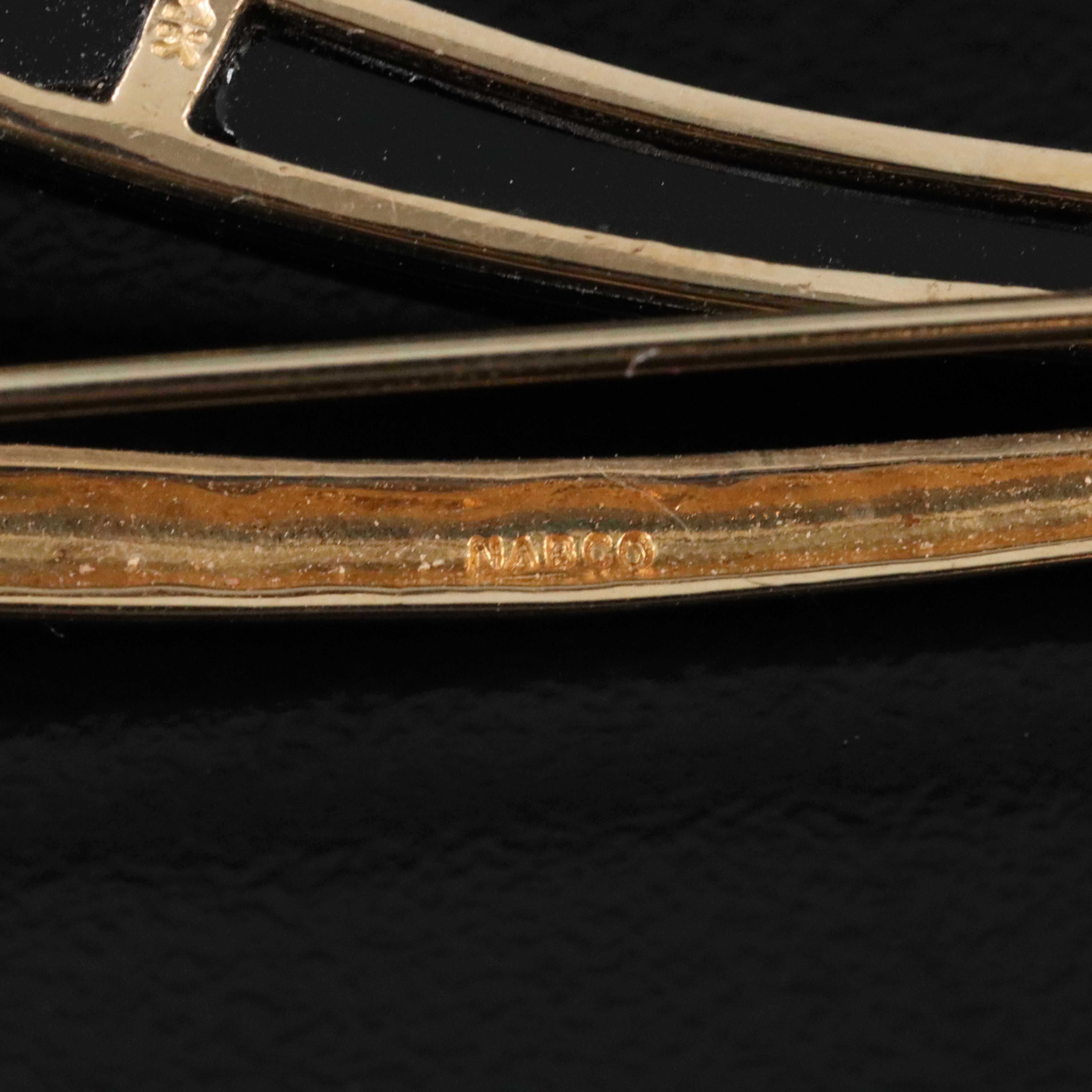 14K Pearl and Black Onyx Split Brooch