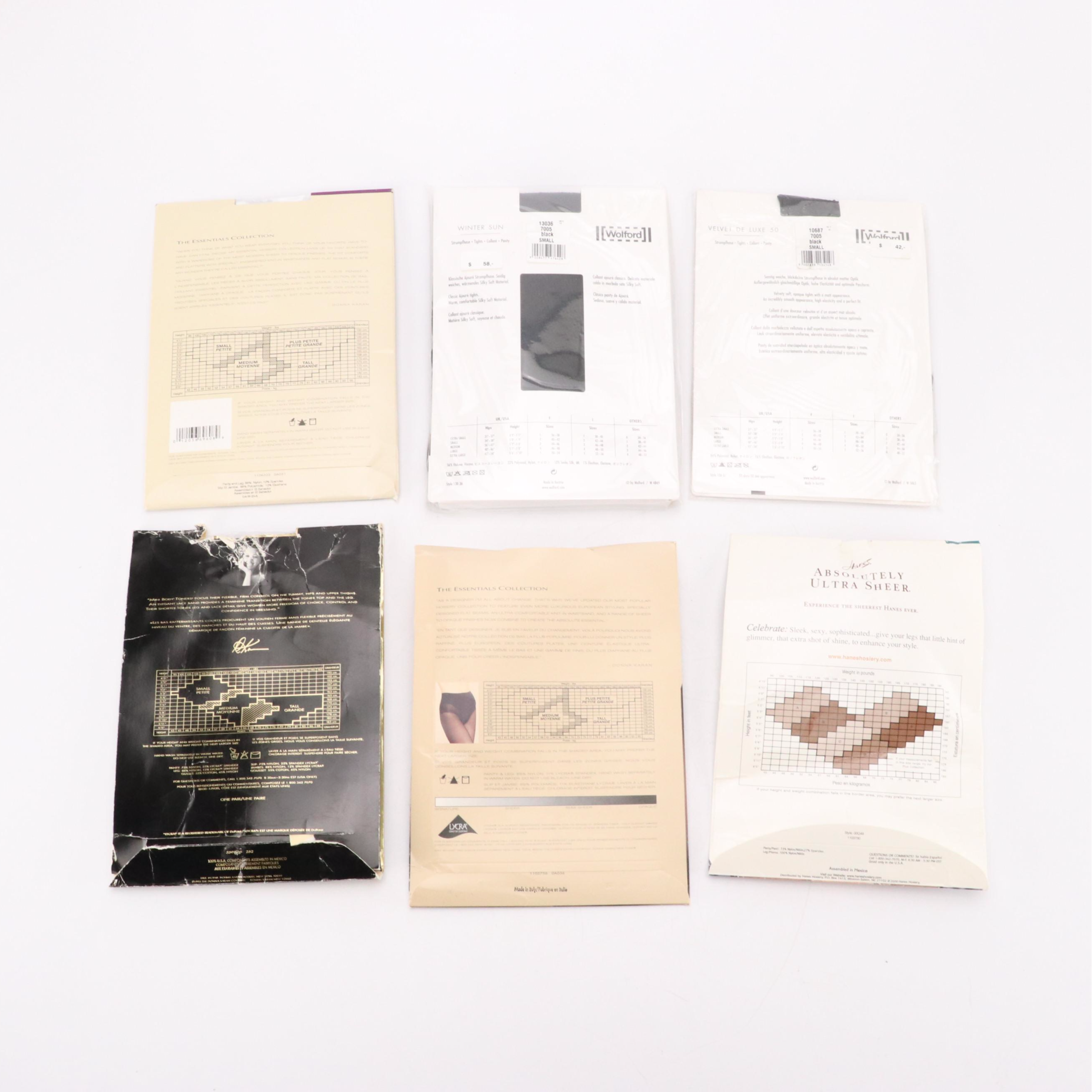 Wolford, Donna Karan New York, and Hanes Tights in Packaging