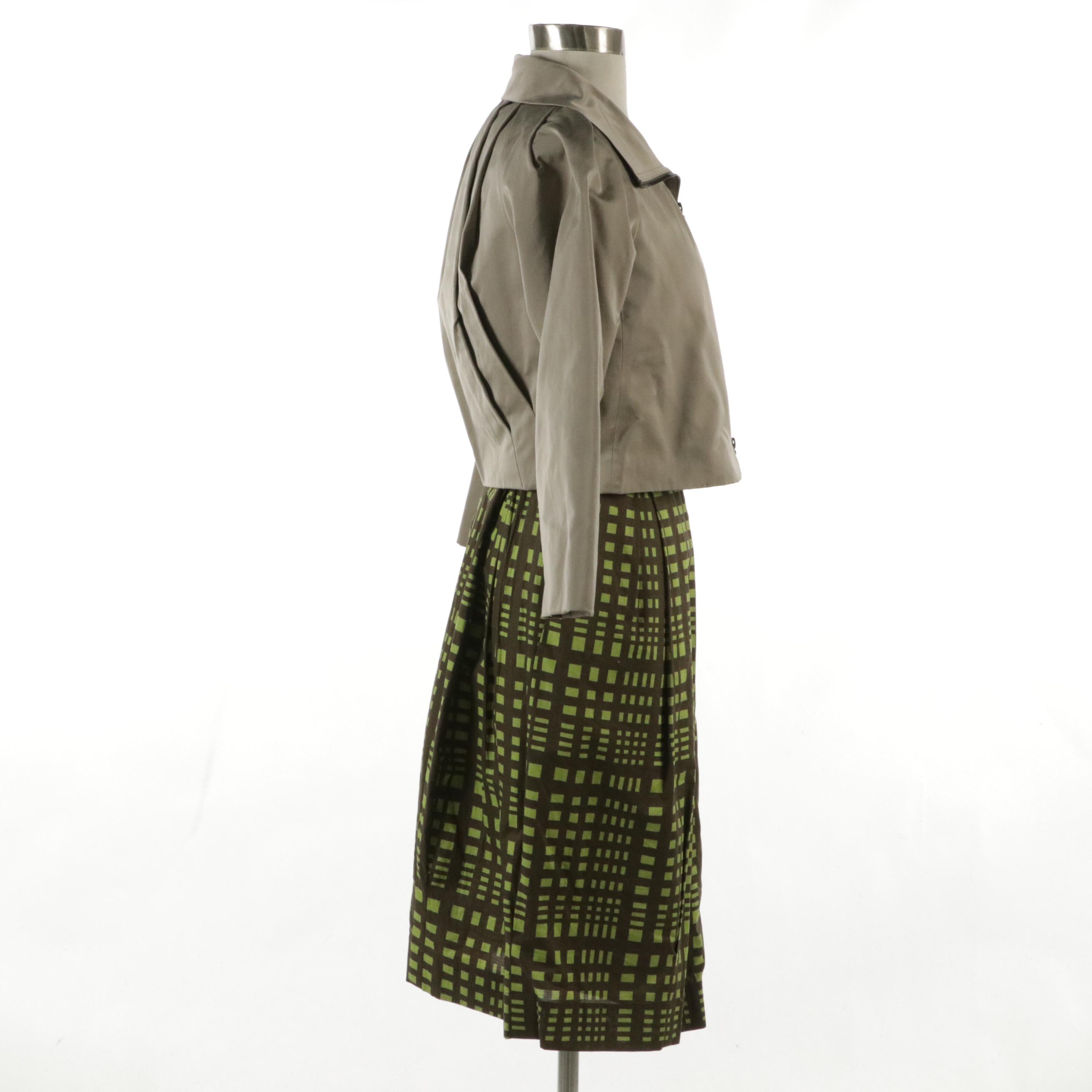 Lida Baday Geometric Printed Cotton Zip Dress, Pleated-Back Cropped Jacket