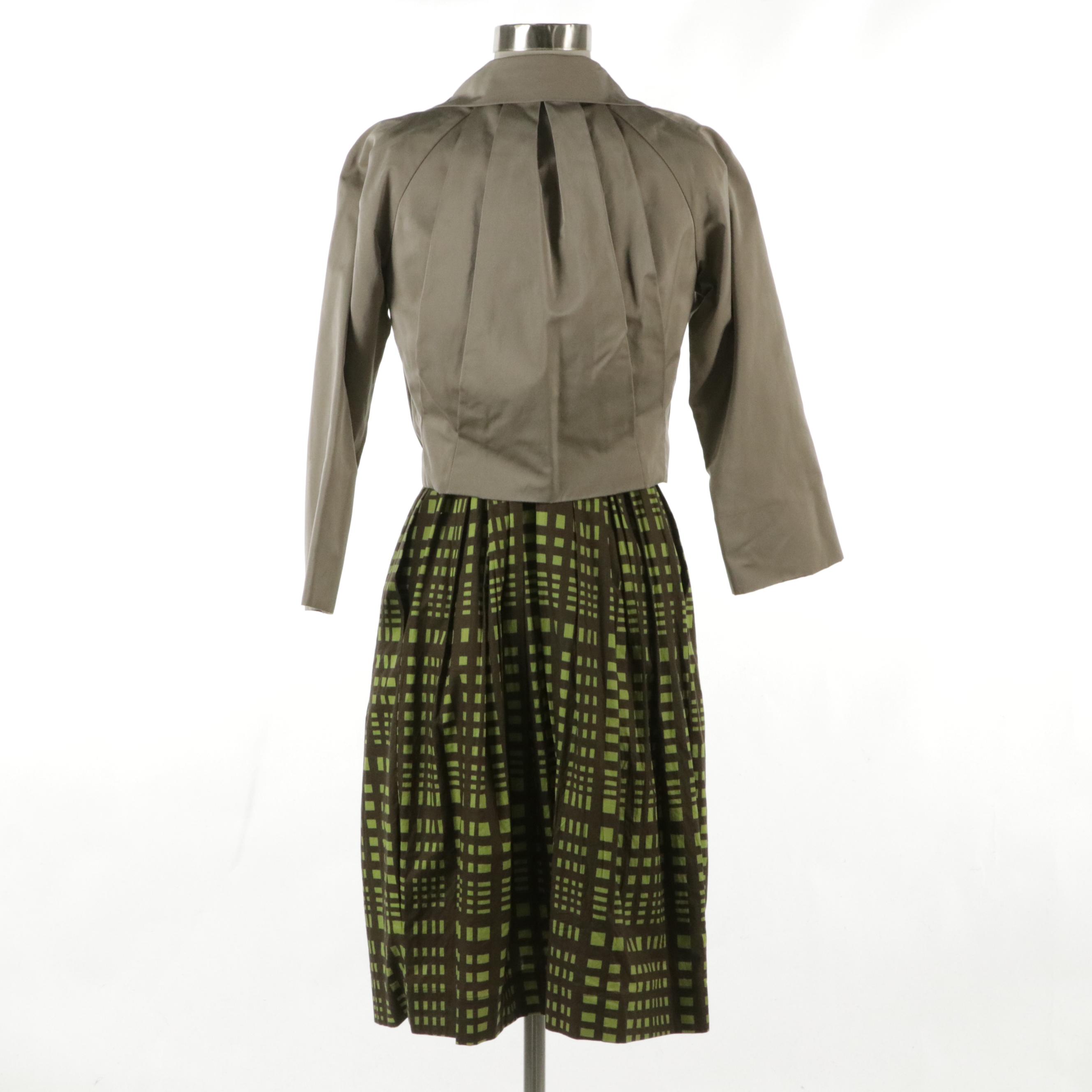 Lida Baday Geometric Printed Cotton Zip Dress, Pleated-Back Cropped Jacket