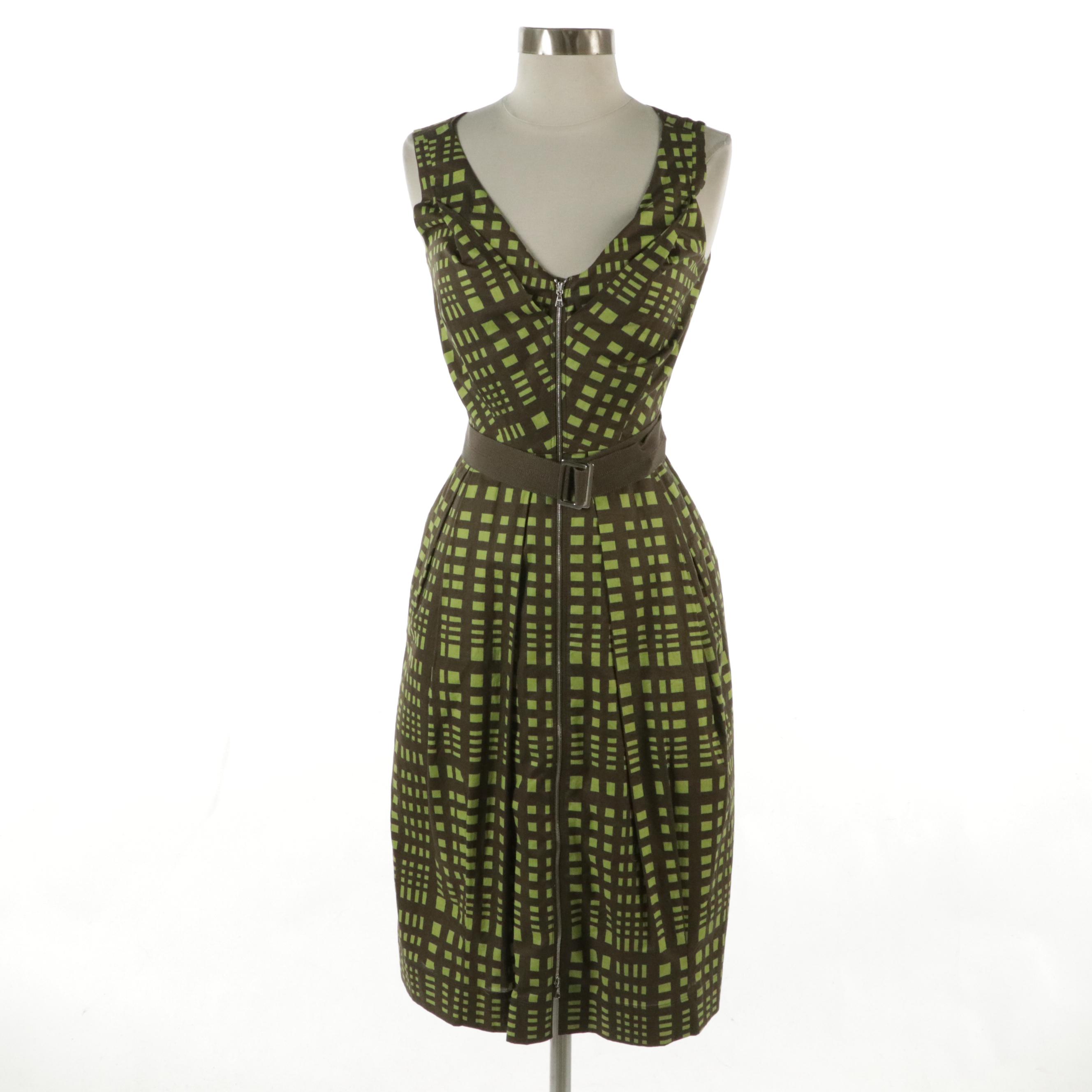 Lida Baday Geometric Printed Cotton Zip Dress, Pleated-Back Cropped Jacket