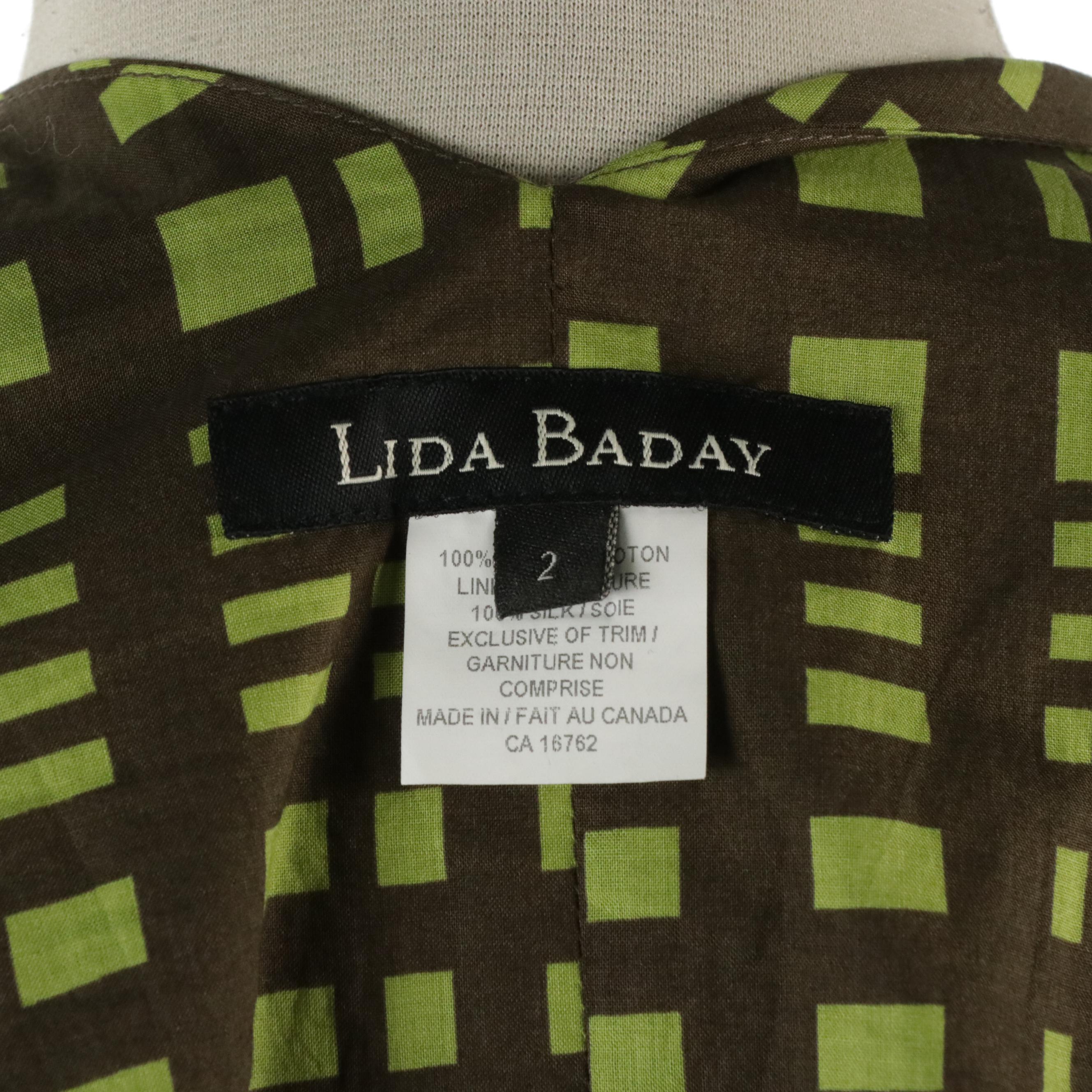 Lida Baday Geometric Printed Cotton Zip Dress, Pleated-Back Cropped Jacket