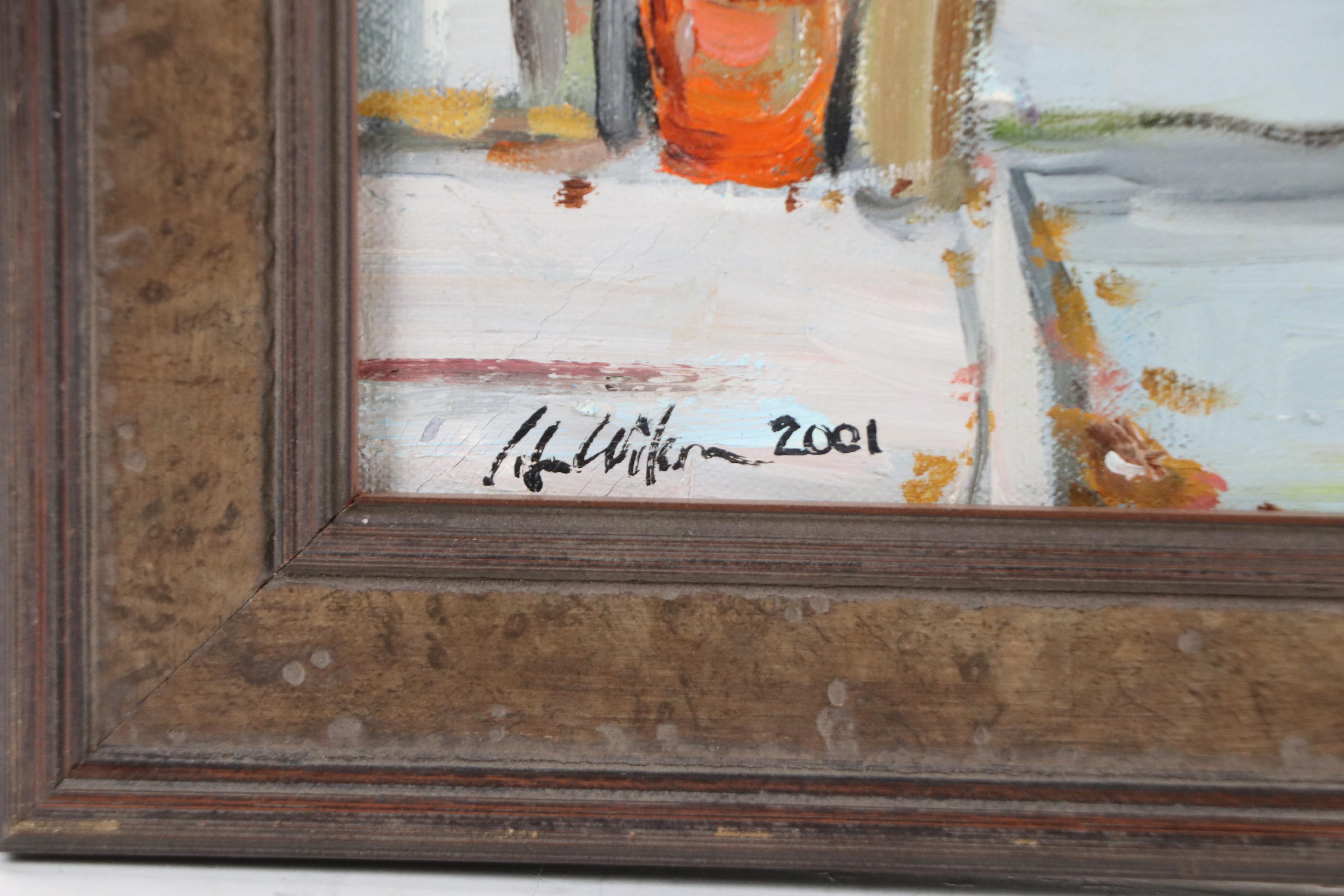 Cityscape Oil Painting of Street Scene with Church, 2001