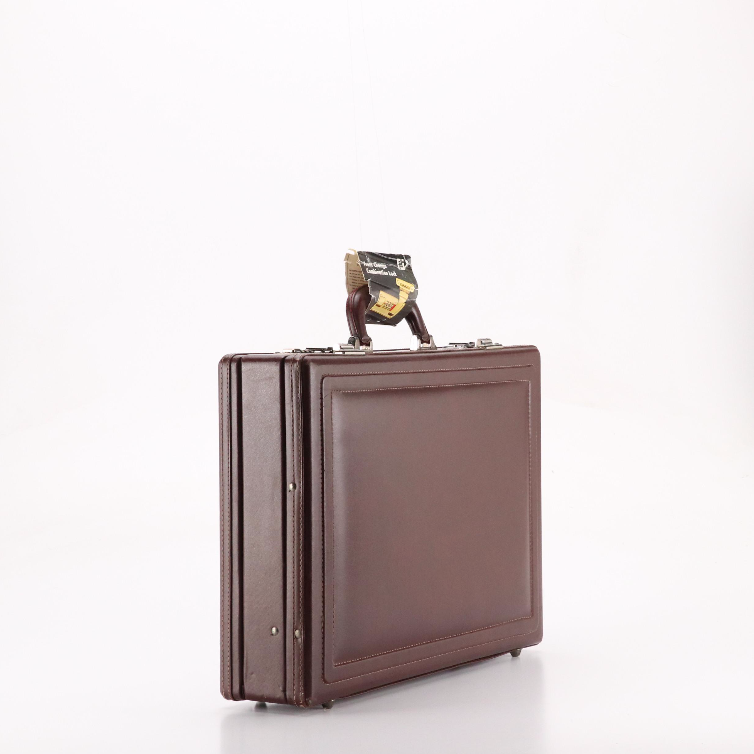 Heritage Burgundy Leather Combination Lock Hard Side Briefcase