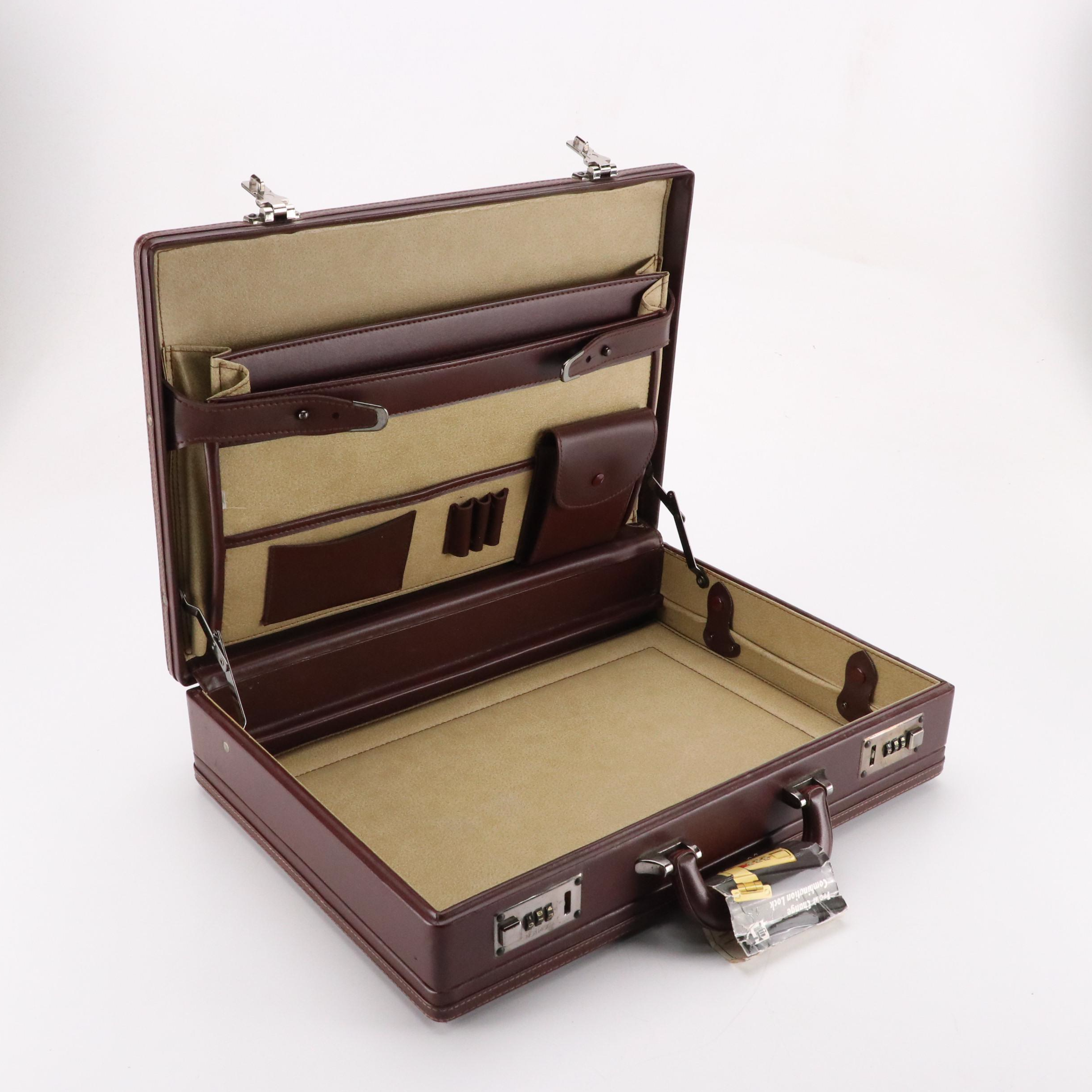 Heritage Burgundy Leather Combination Lock Hard Side Briefcase