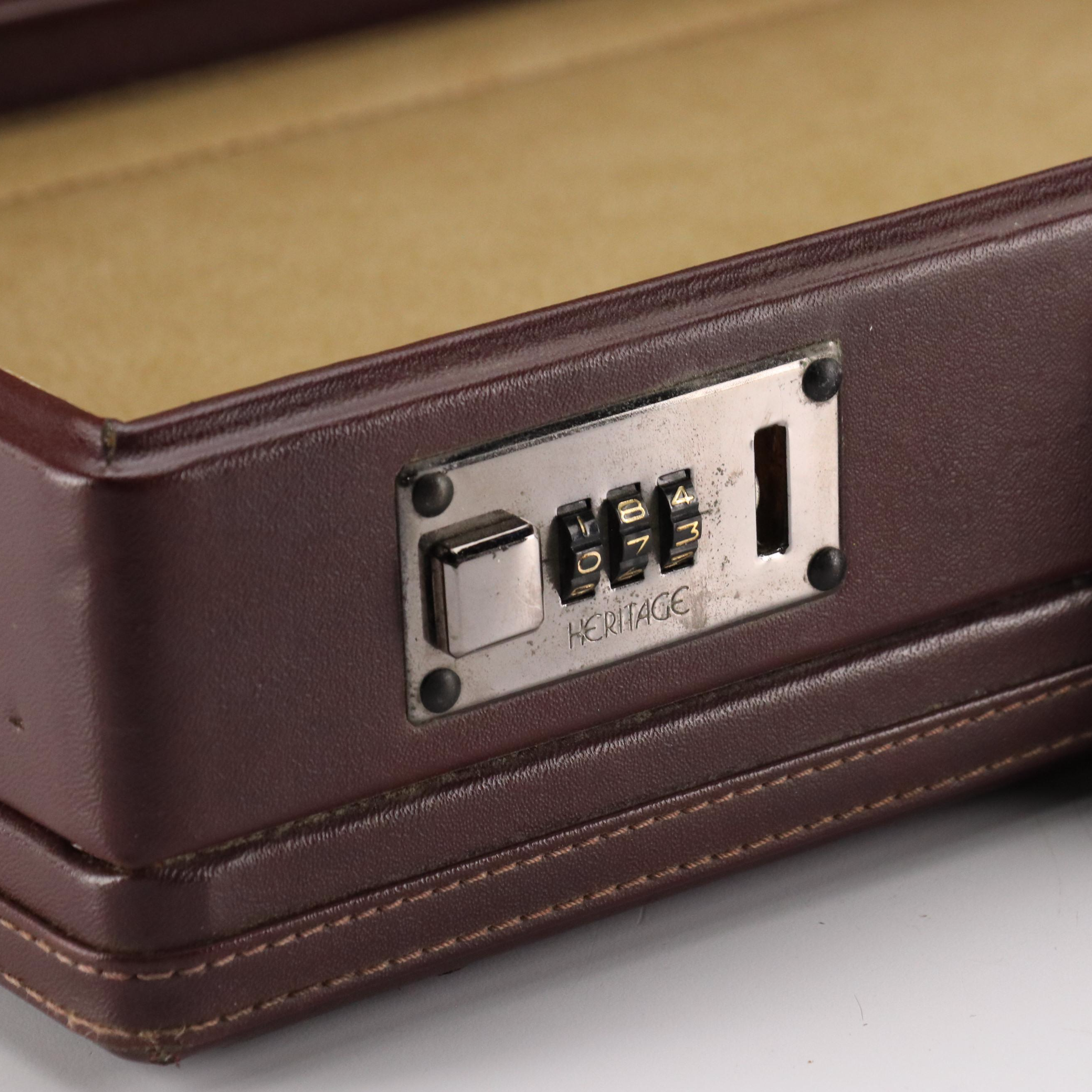 Heritage Burgundy Leather Combination Lock Hard Side Briefcase