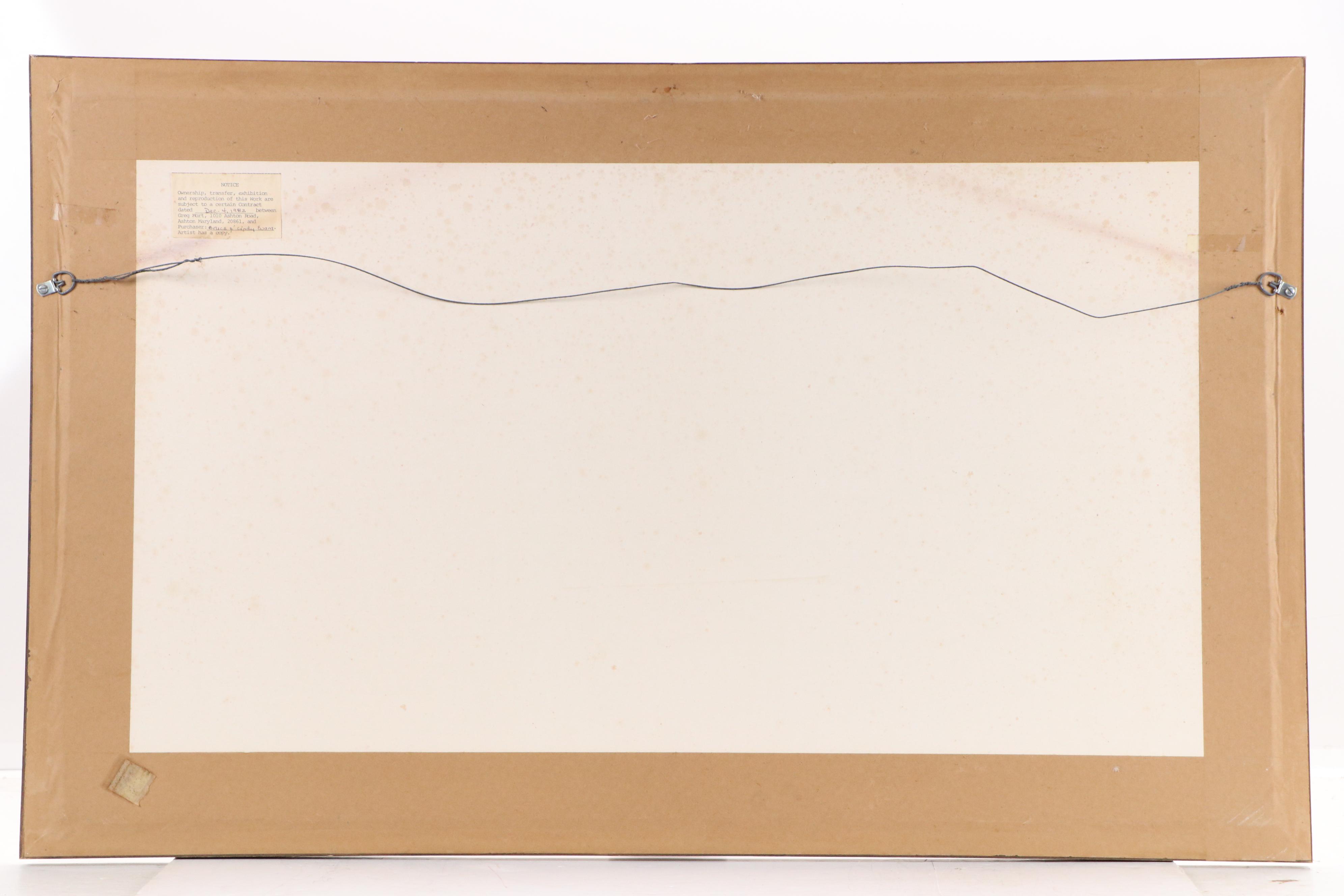 Greg Mort Pastoral Gouache Painting of Cows Eating Hay, 1981