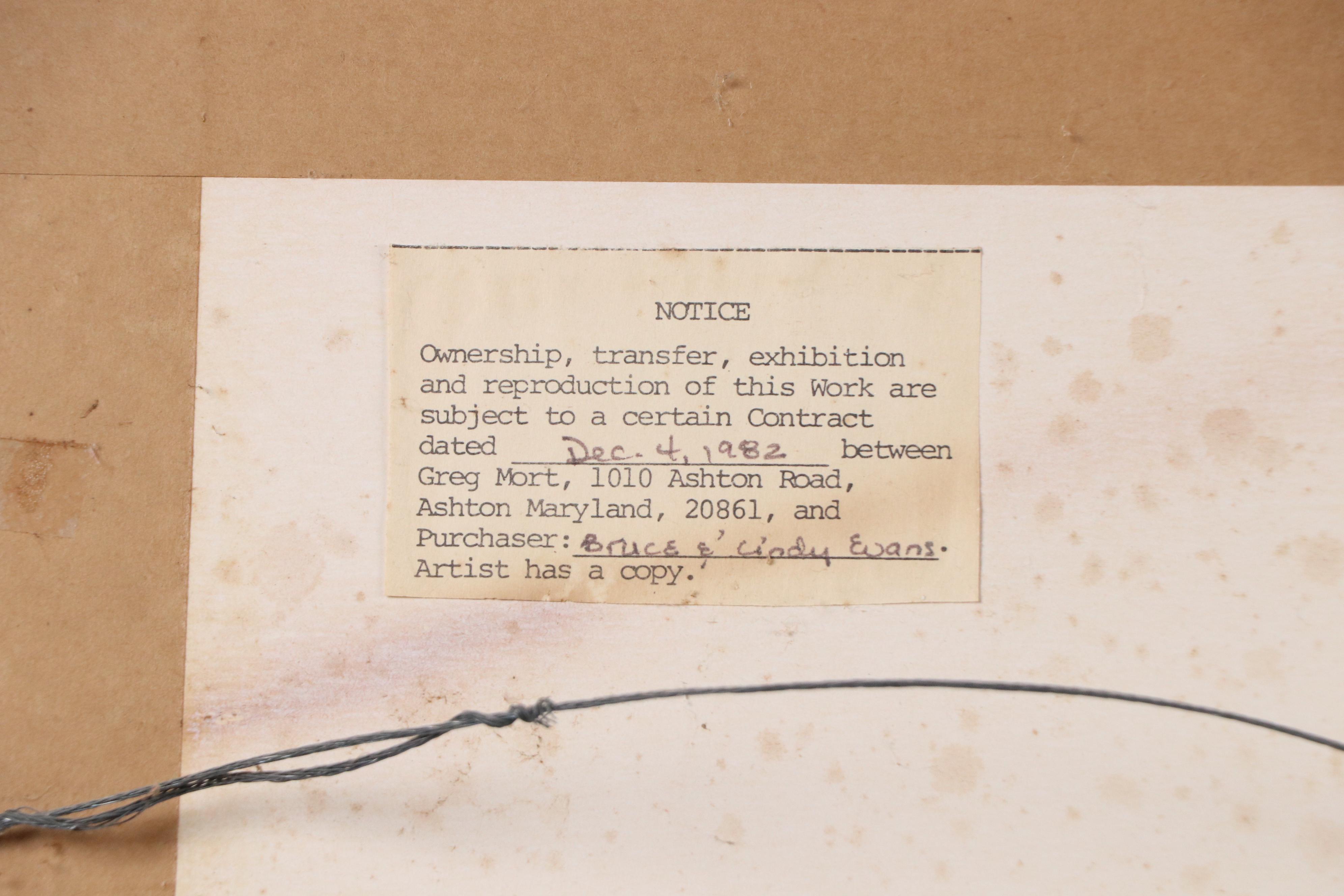 Greg Mort Pastoral Gouache Painting of Cows Eating Hay, 1981