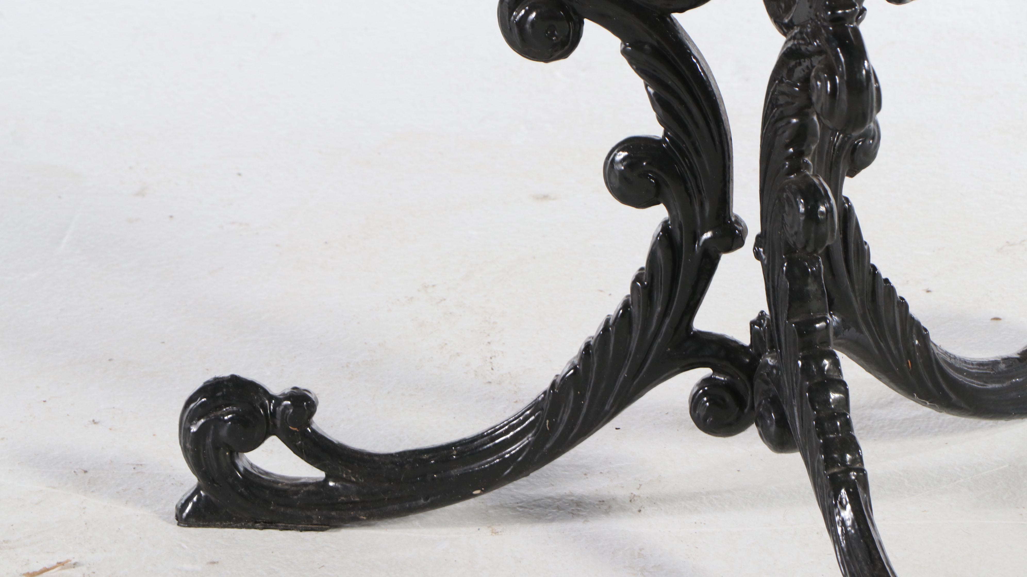 Victorian Black-Painted Cast Iron Scrollwork Occasional Table with Marble Top