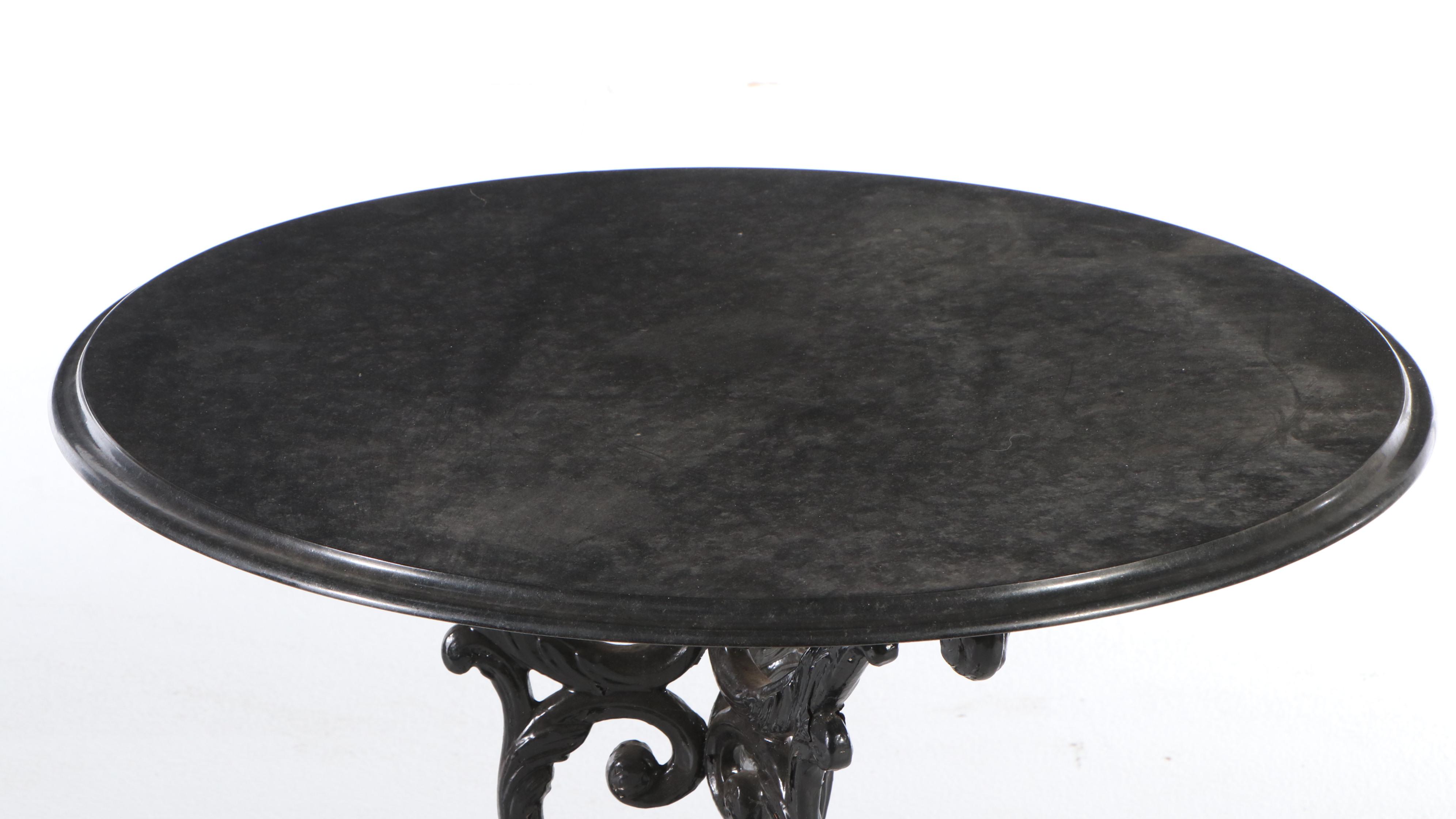 Victorian Black-Painted Cast Iron Scrollwork Occasional Table with Marble Top