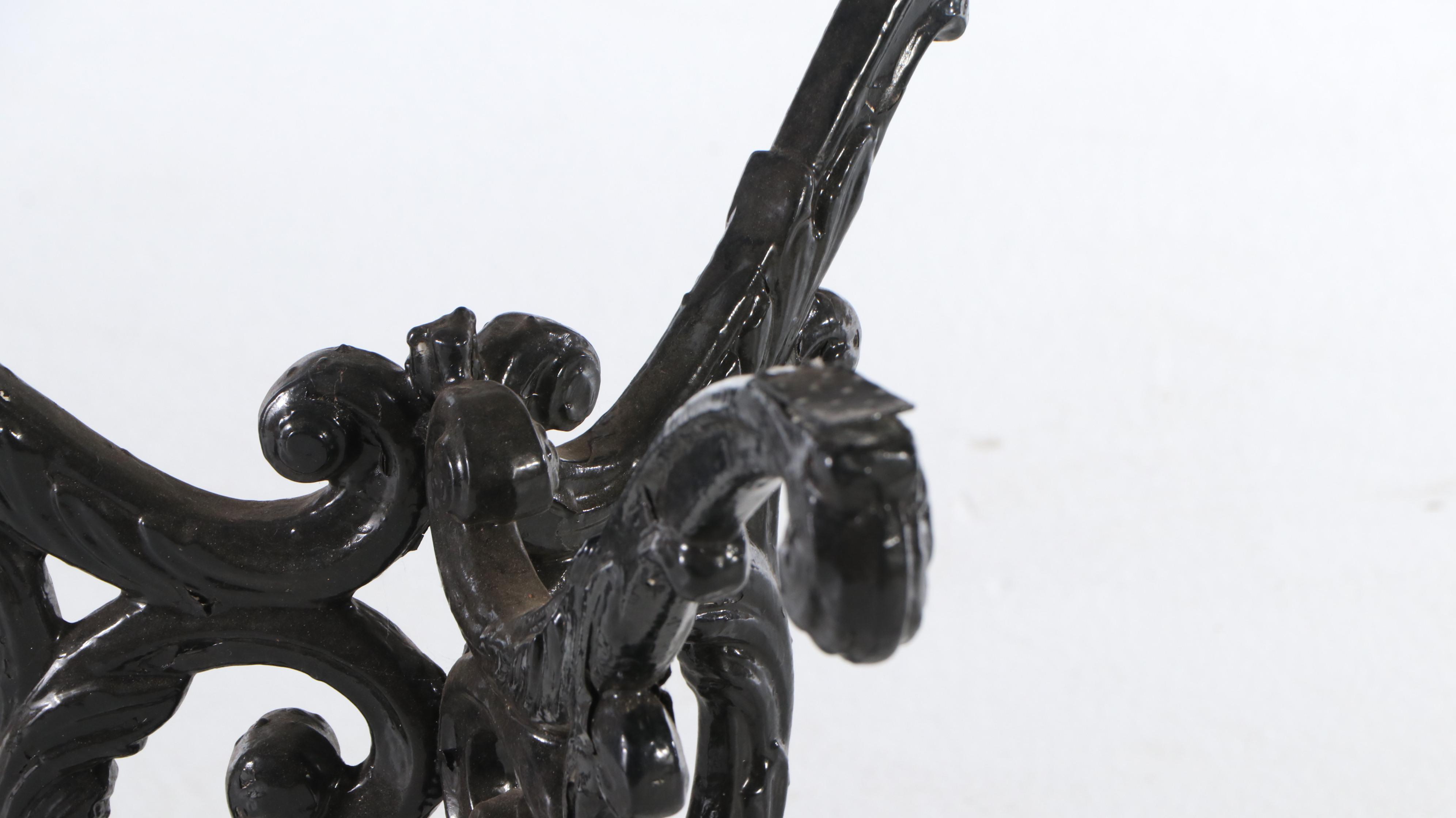 Victorian Black-Painted Cast Iron Scrollwork Occasional Table with Marble Top