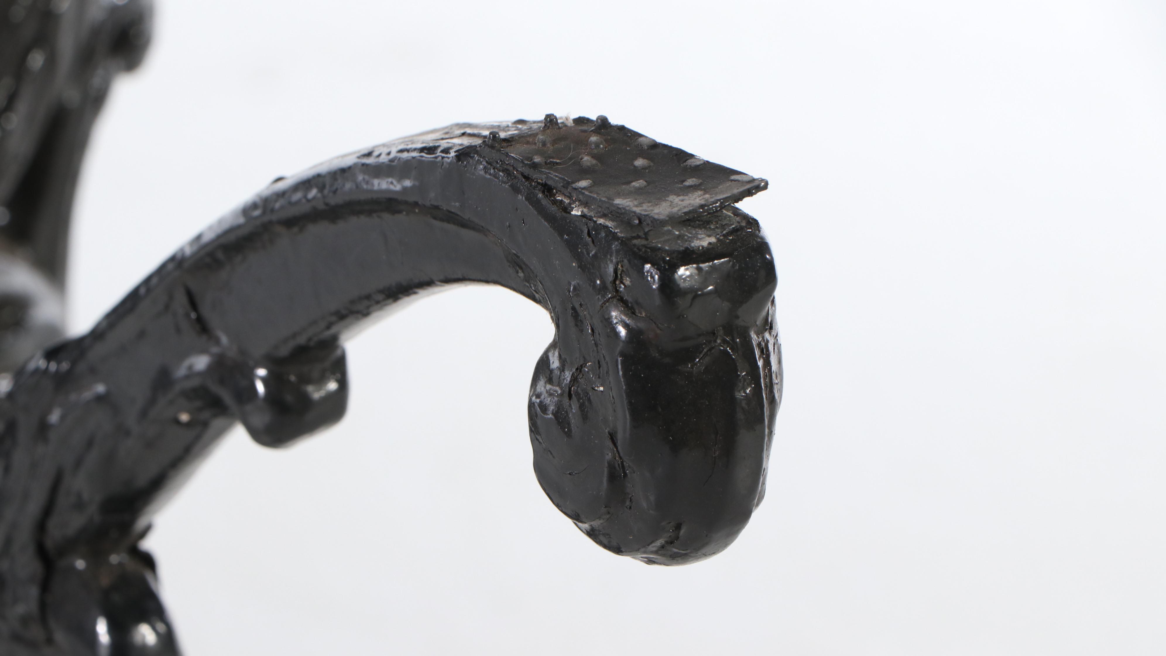 Victorian Black-Painted Cast Iron Scrollwork Occasional Table with Marble Top