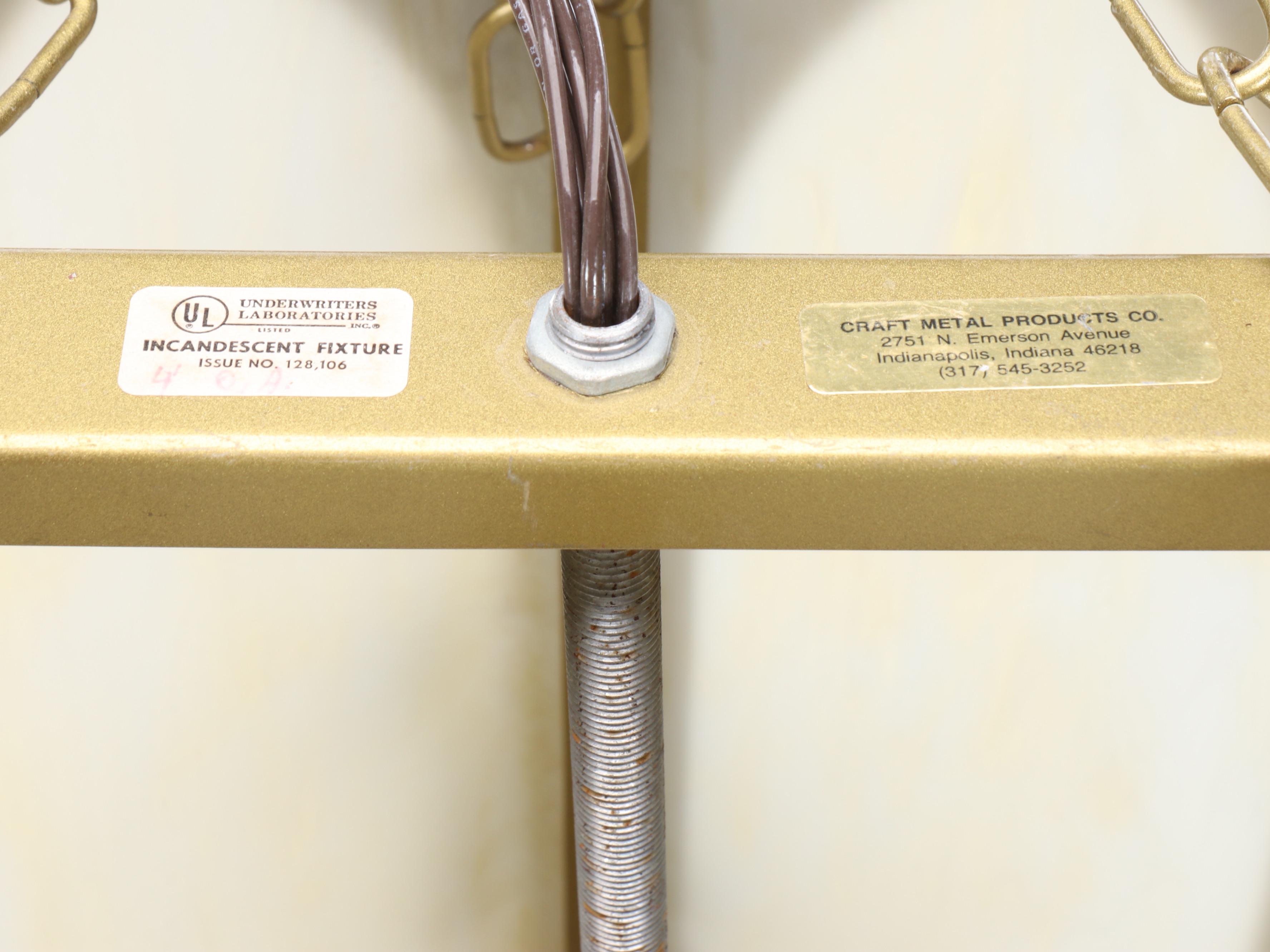 Gothic Revival Craft Metal "Hartford" Slag Glass & Gold Painted Church Pendants