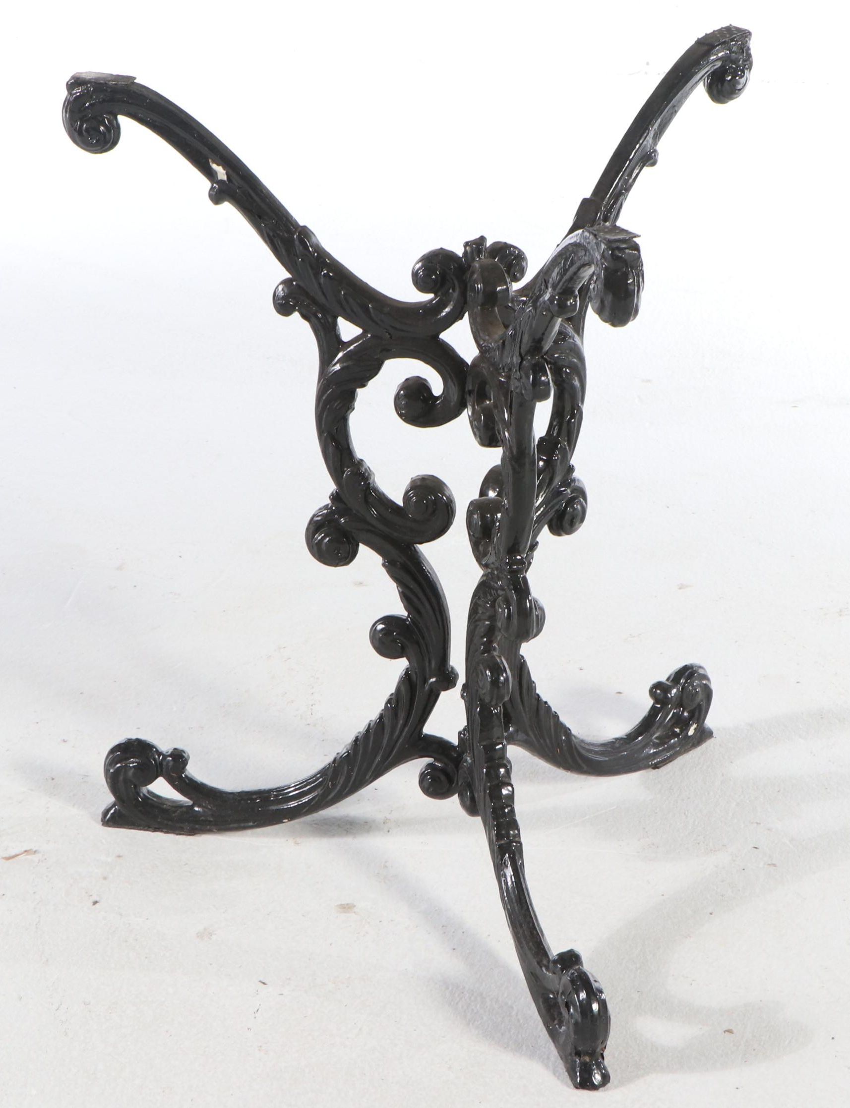 Victorian Black-Painted Cast Iron Scrollwork Occasional Table with Marble Top